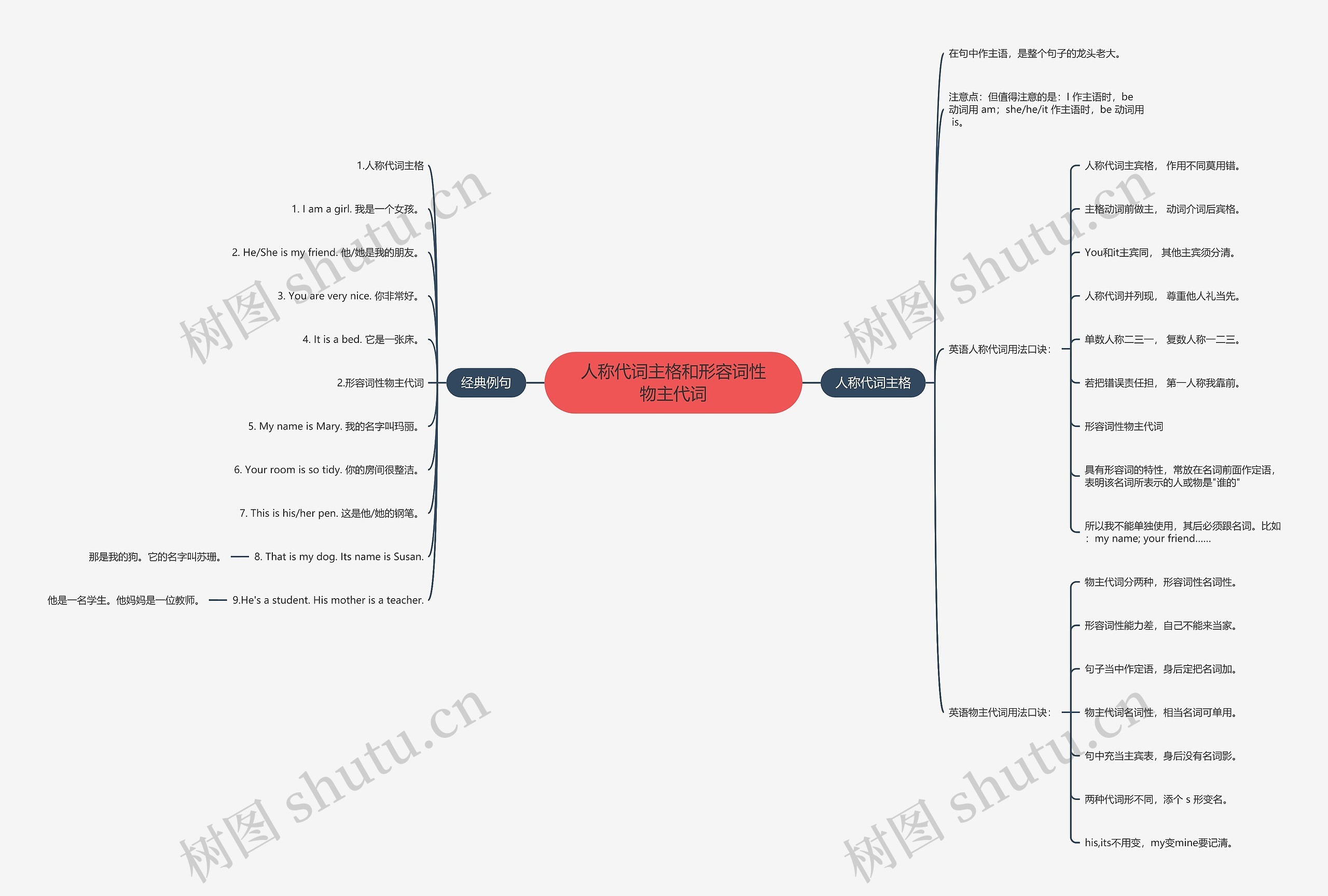 人称代词主格和形容词性物主代词思维导图