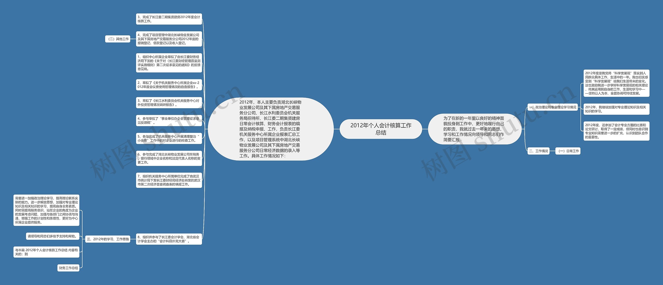 2012年个人会计核算工作总结思维导图