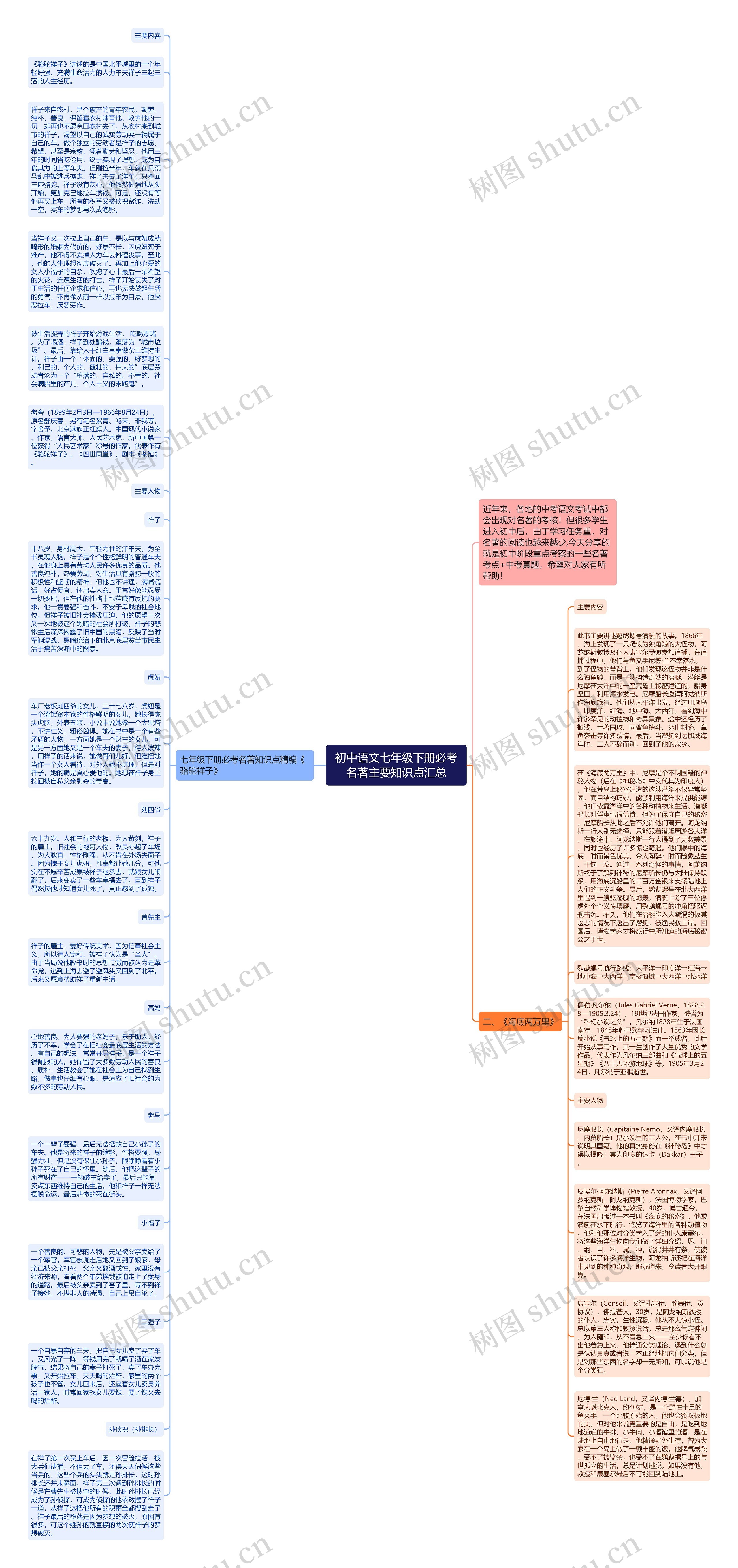 初中语文七年级下册必考名著主要知识点汇总思维导图