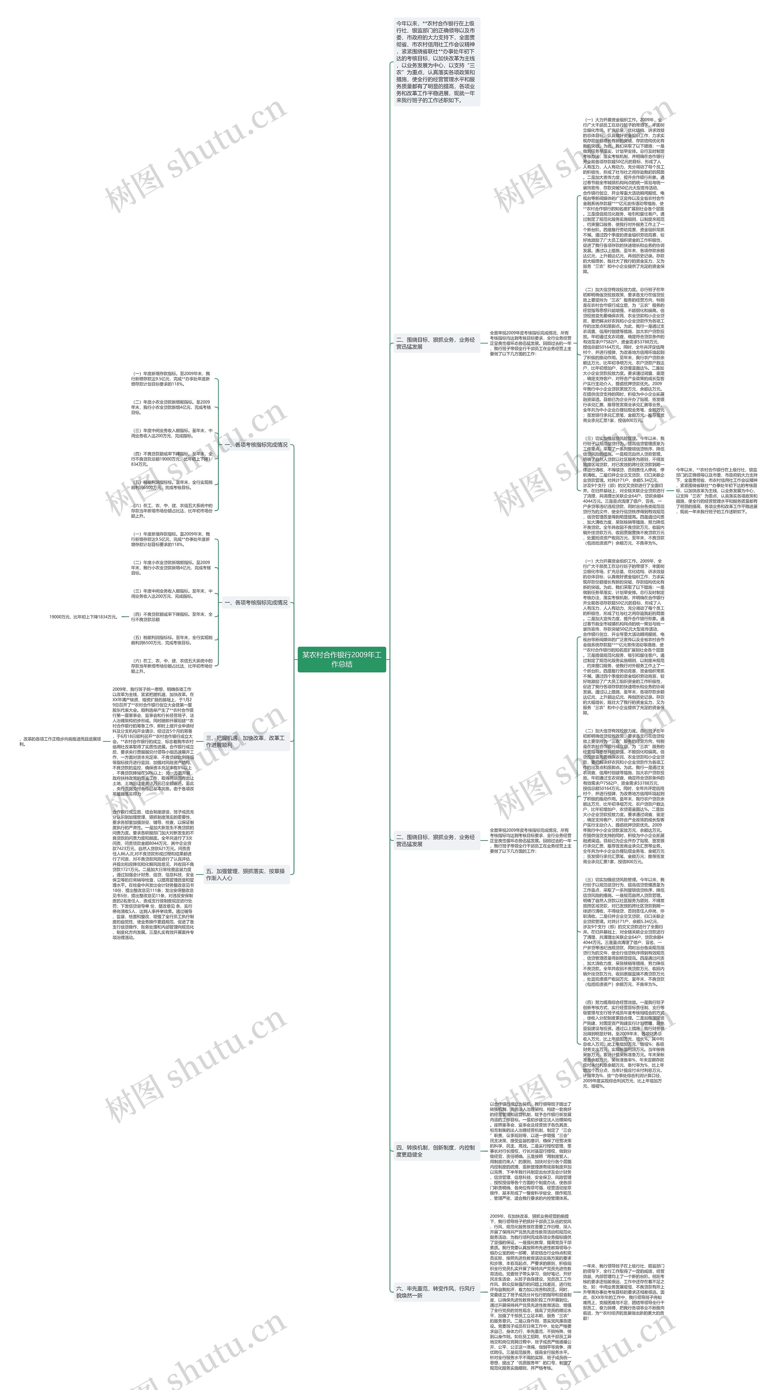 某农村合作银行2009年工作总结思维导图