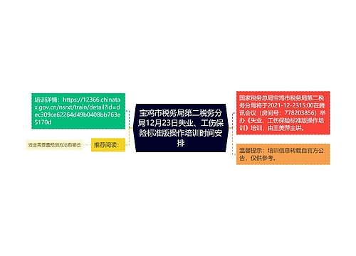 宝鸡市税务局第二税务分局12月23日失业、工伤保险标准版操作培训时间安排