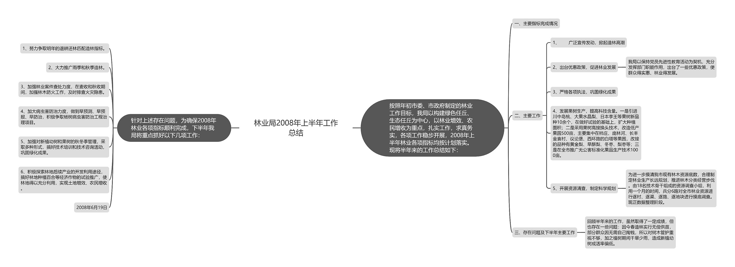 林业局2008年上半年工作总结思维导图