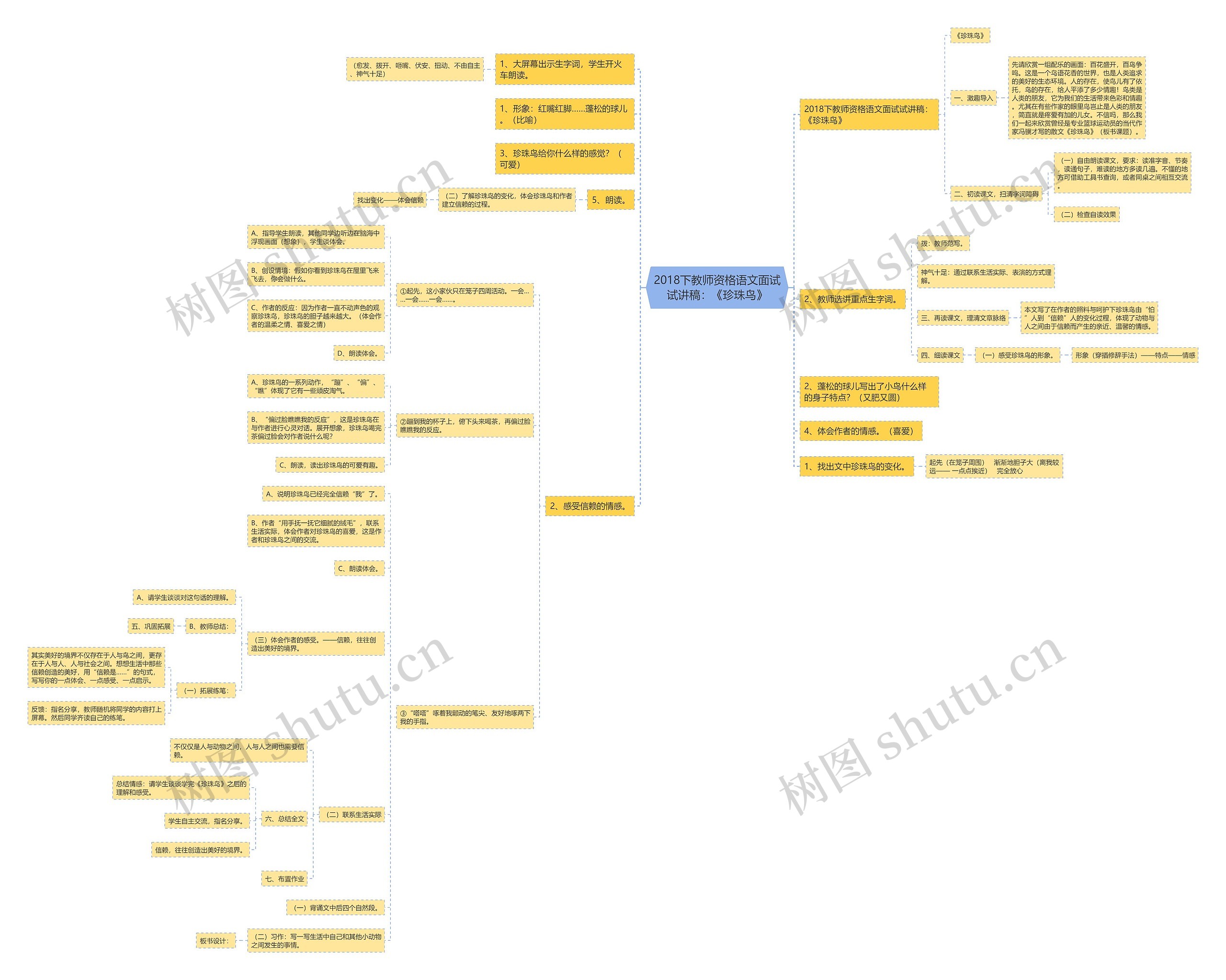 2018下教师资格语文面试试讲稿：《珍珠鸟》思维导图