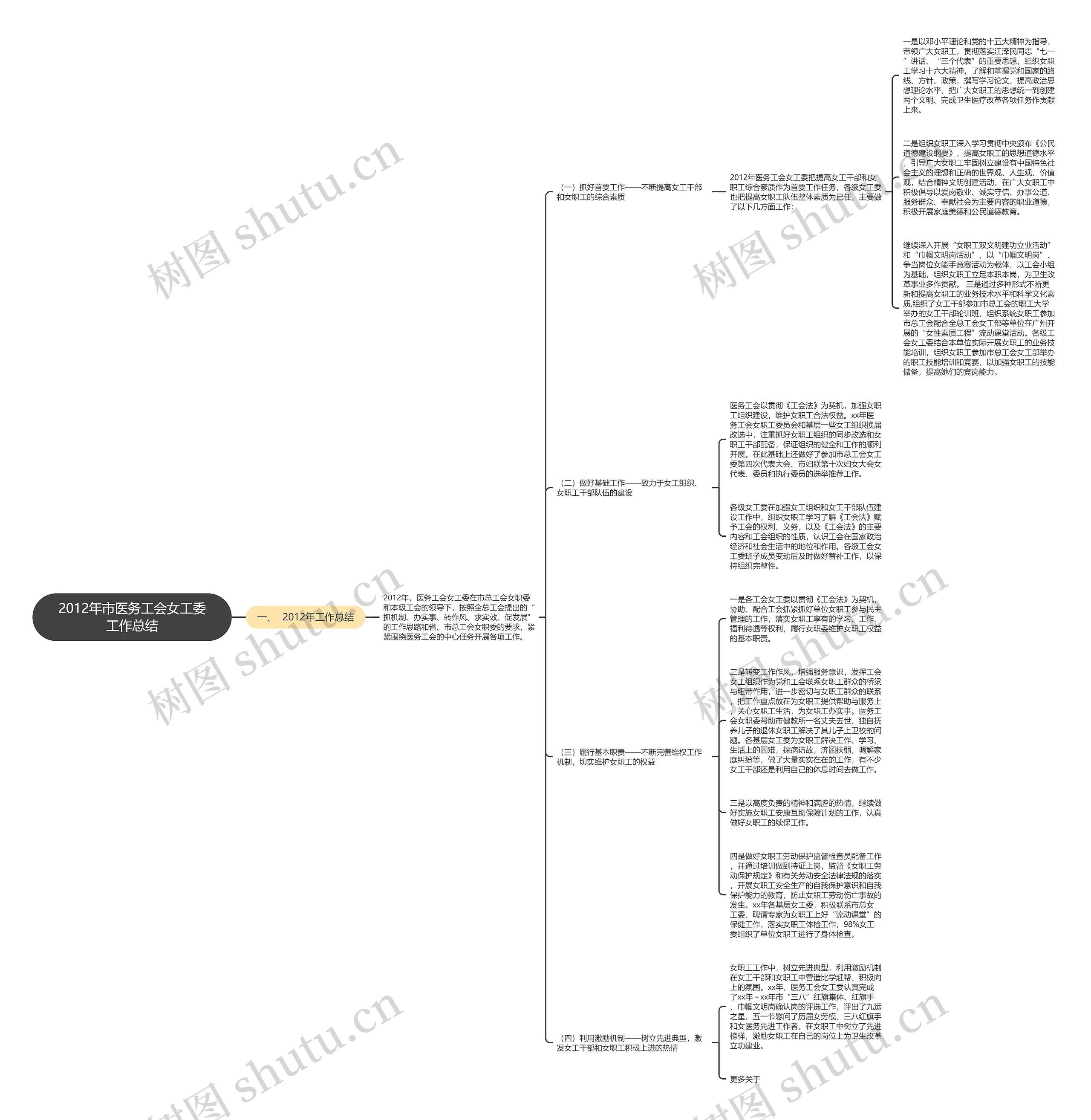 2012年市医务工会女工委工作总结思维导图