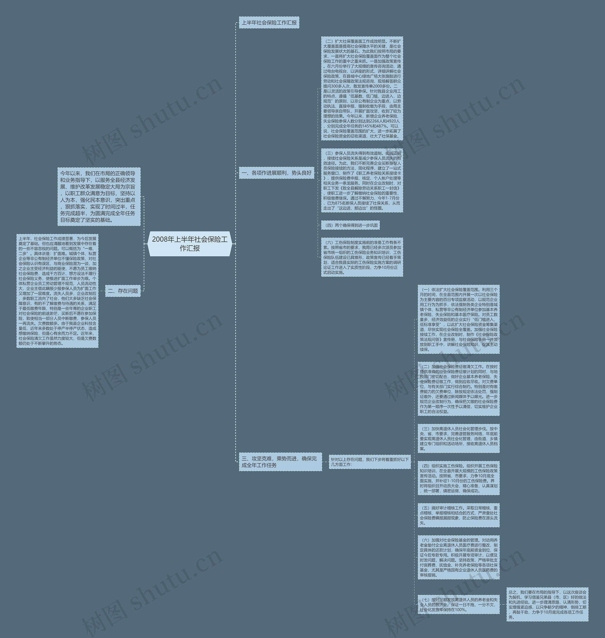 2008年上半年社会保险工作汇报思维导图