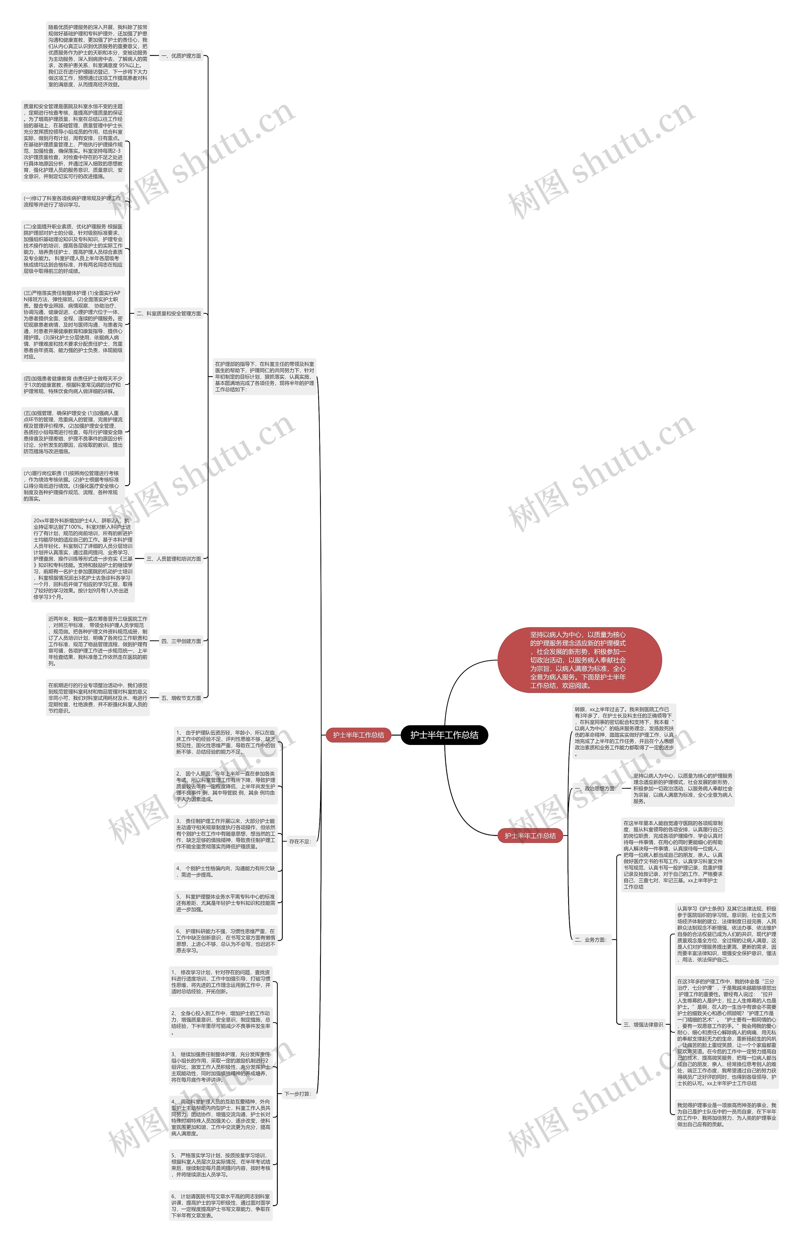 护士半年工作总结思维导图
