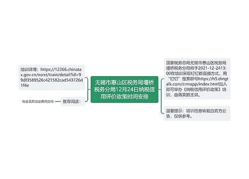 无锡市惠山区税务局堰桥税务分局12月24日纳税信用评价政策时间安排