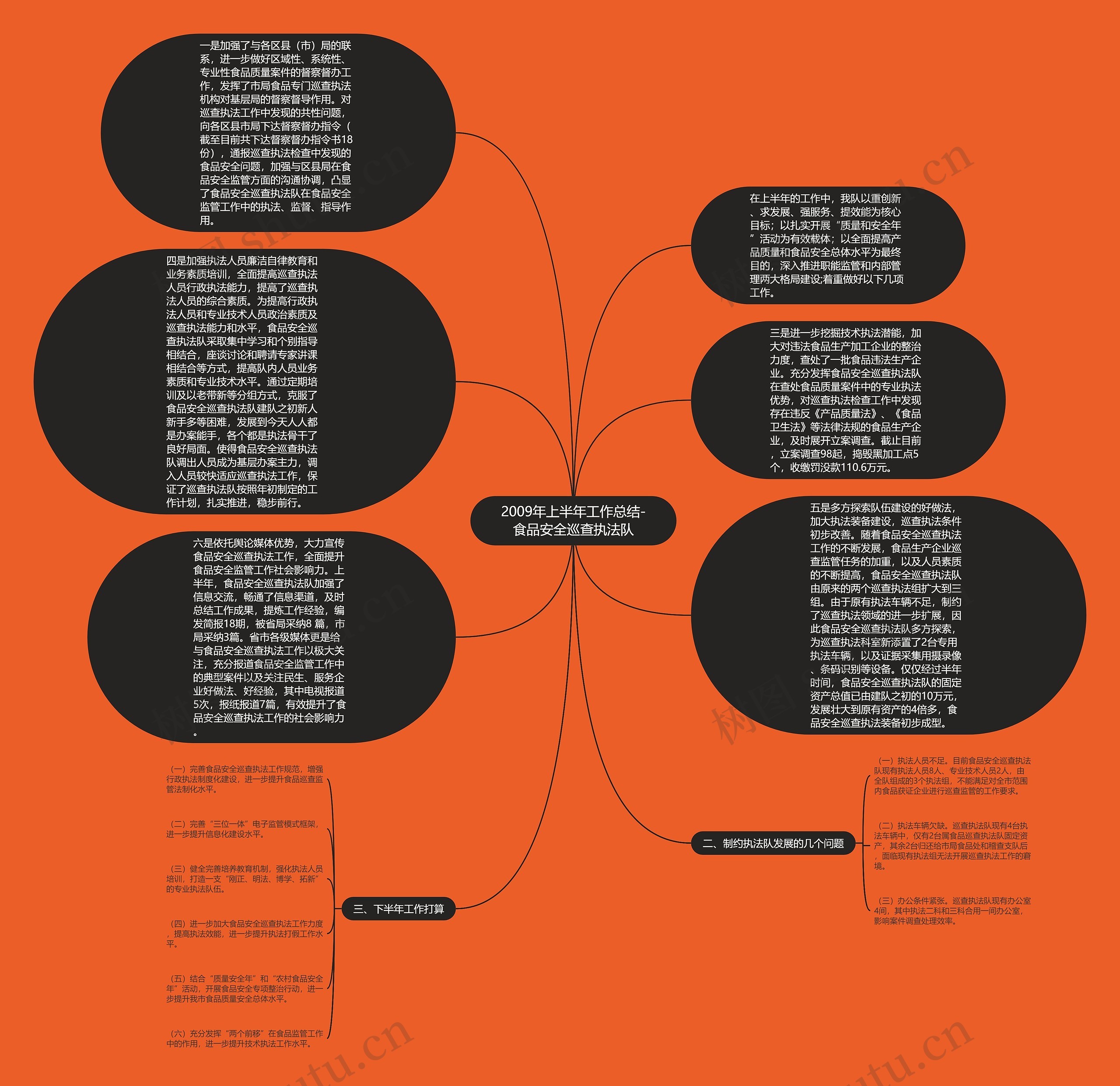 2009年上半年工作总结-食品安全巡查执法队思维导图