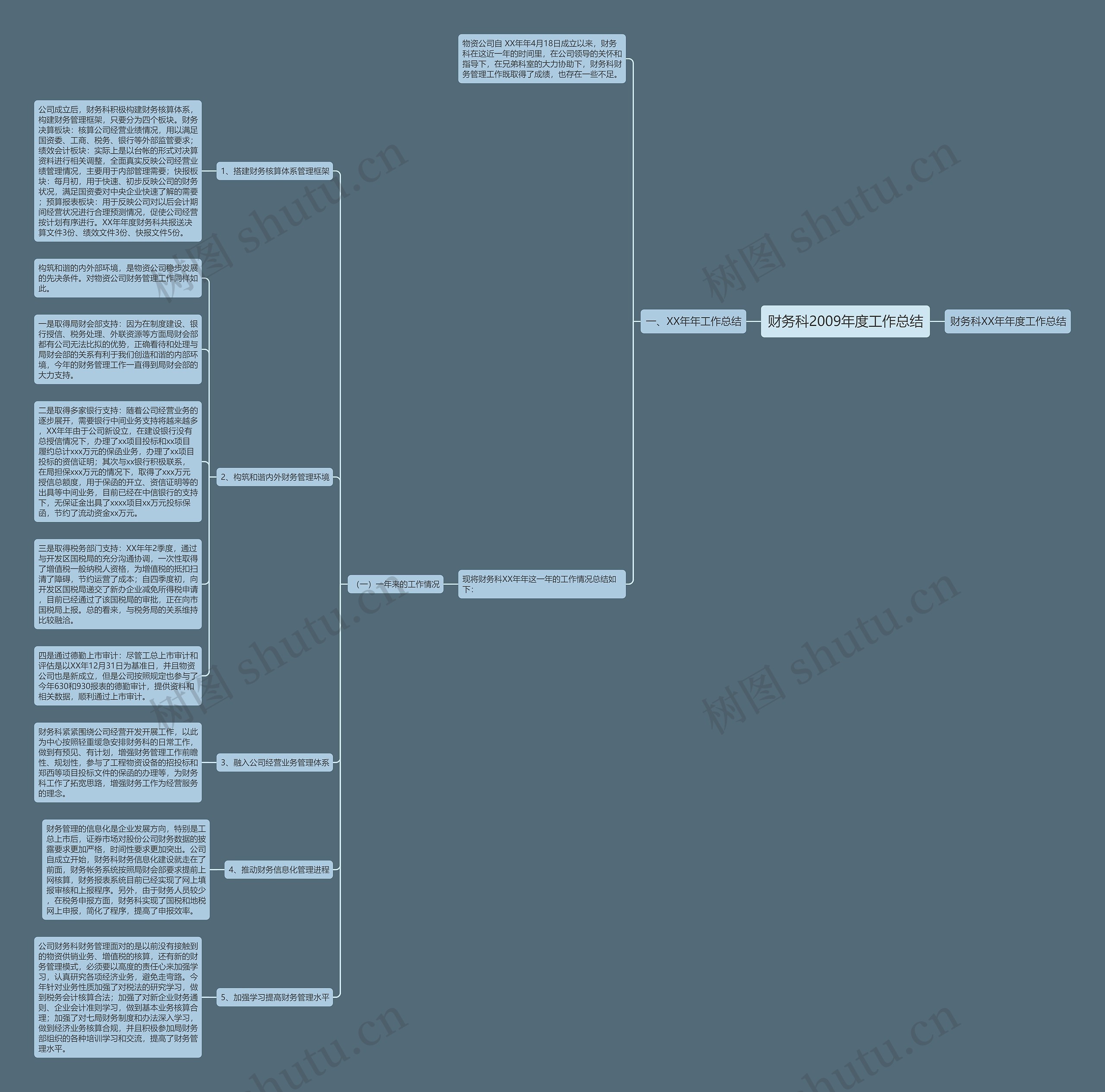 财务科2009年度工作总结思维导图