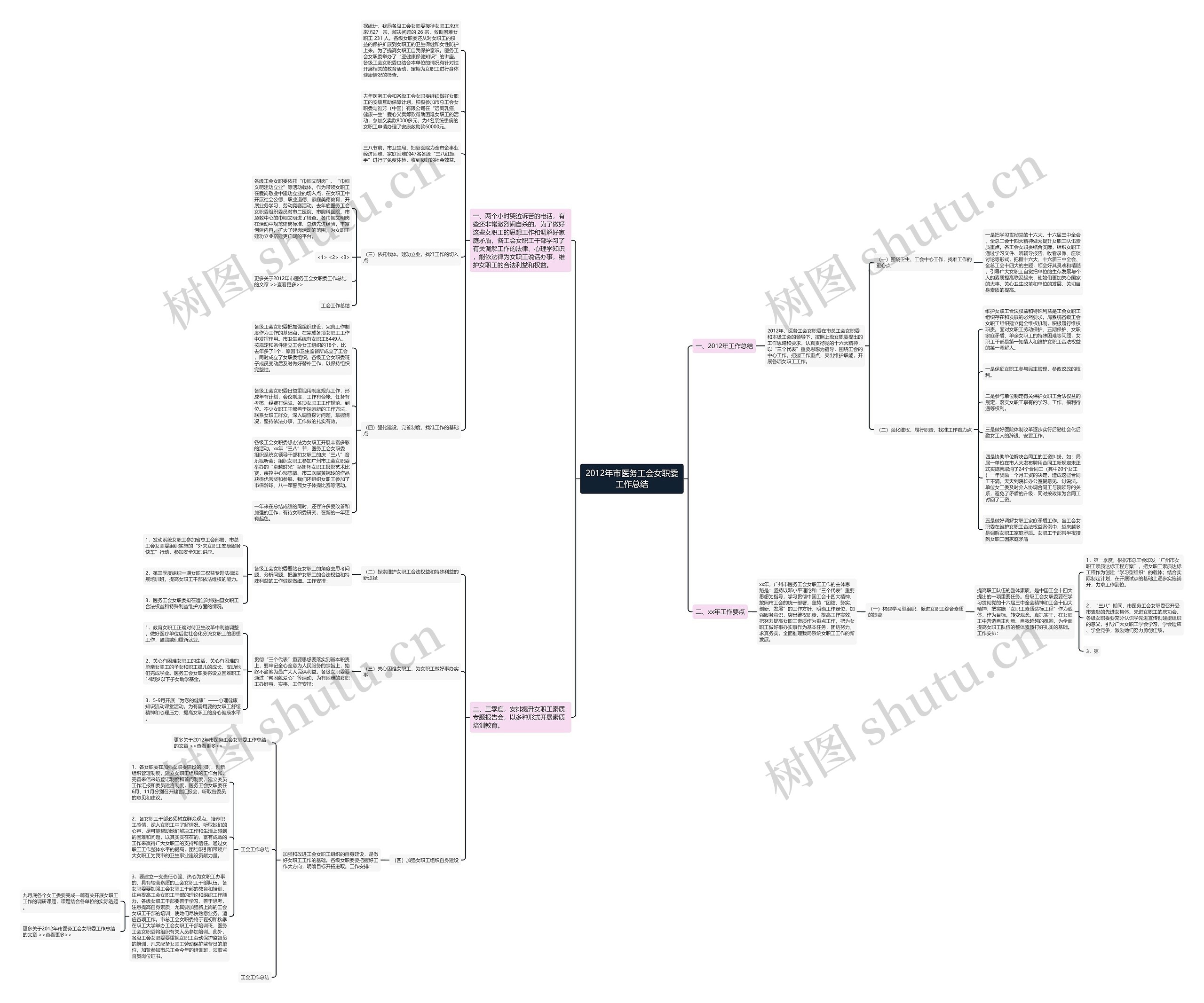 2012年市医务工会女职委工作总结思维导图