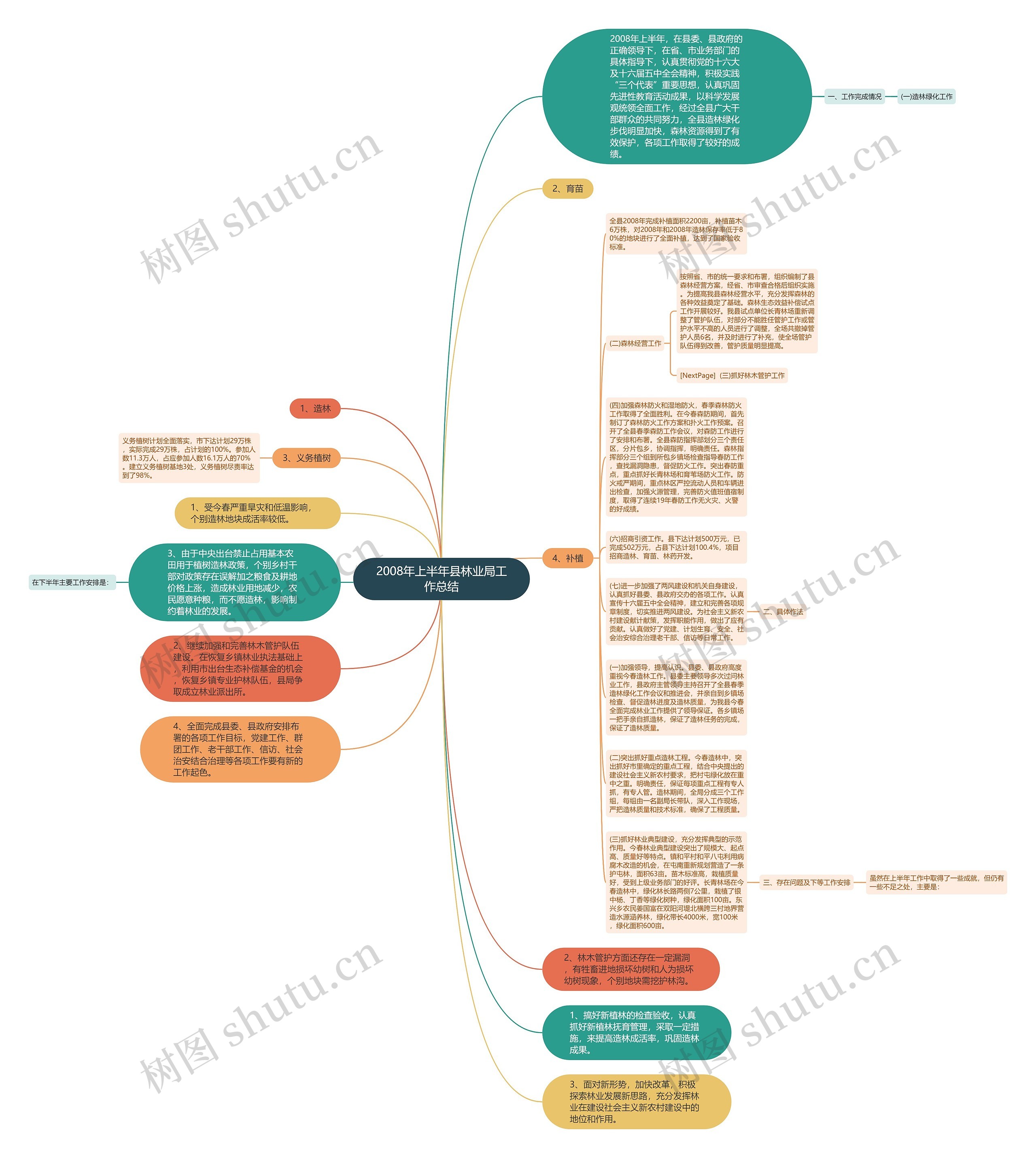 2008年上半年县林业局工作总结思维导图