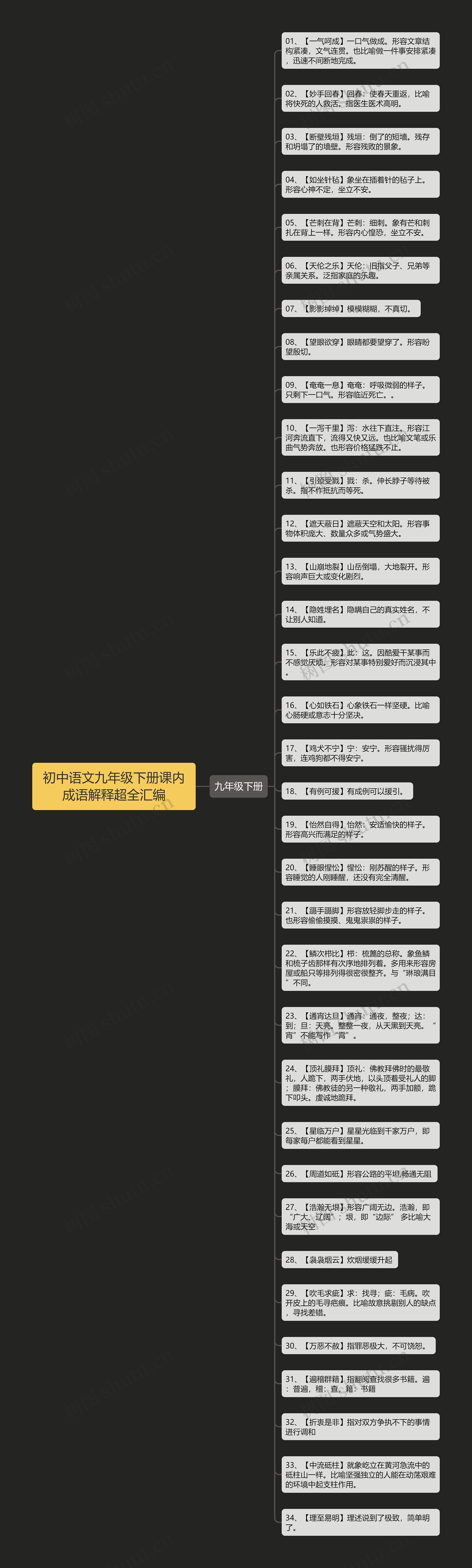 初中语文九年级下册课内成语解释超全汇编思维导图