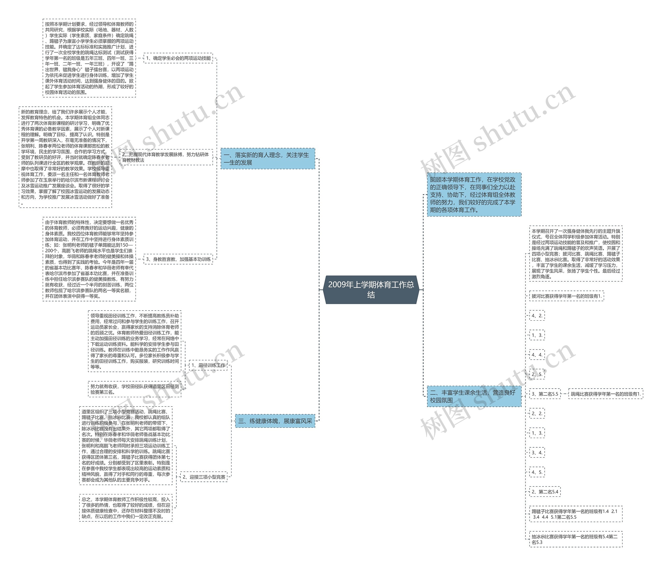 2009年上学期体育工作总结思维导图