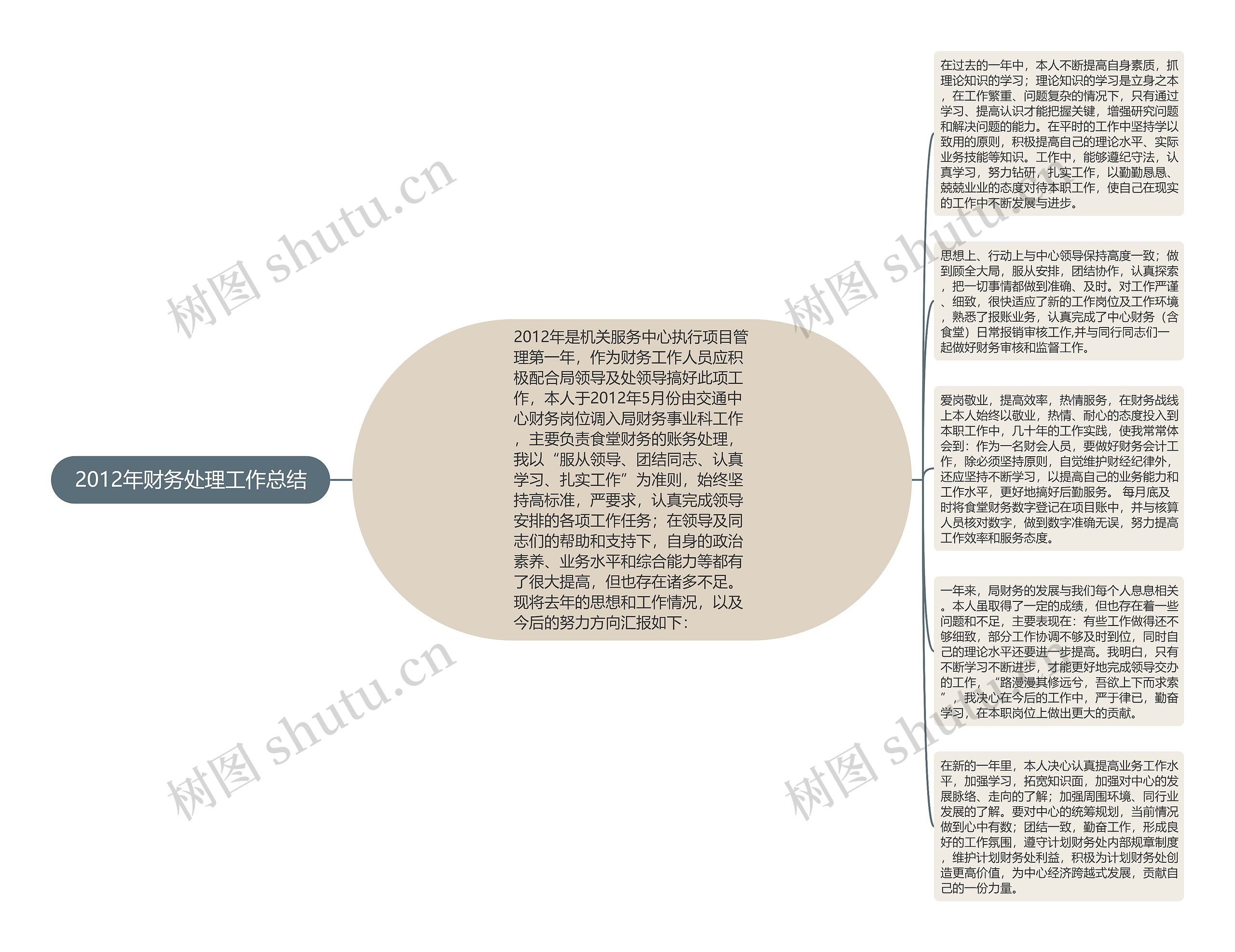 2012年财务处理工作总结思维导图