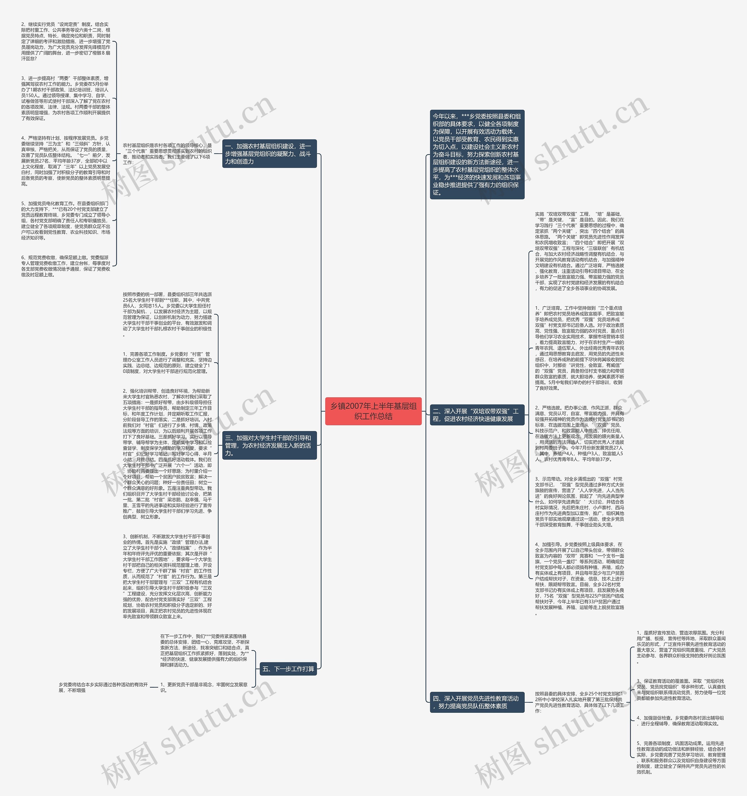 乡镇2007年上半年基层组织工作总结思维导图