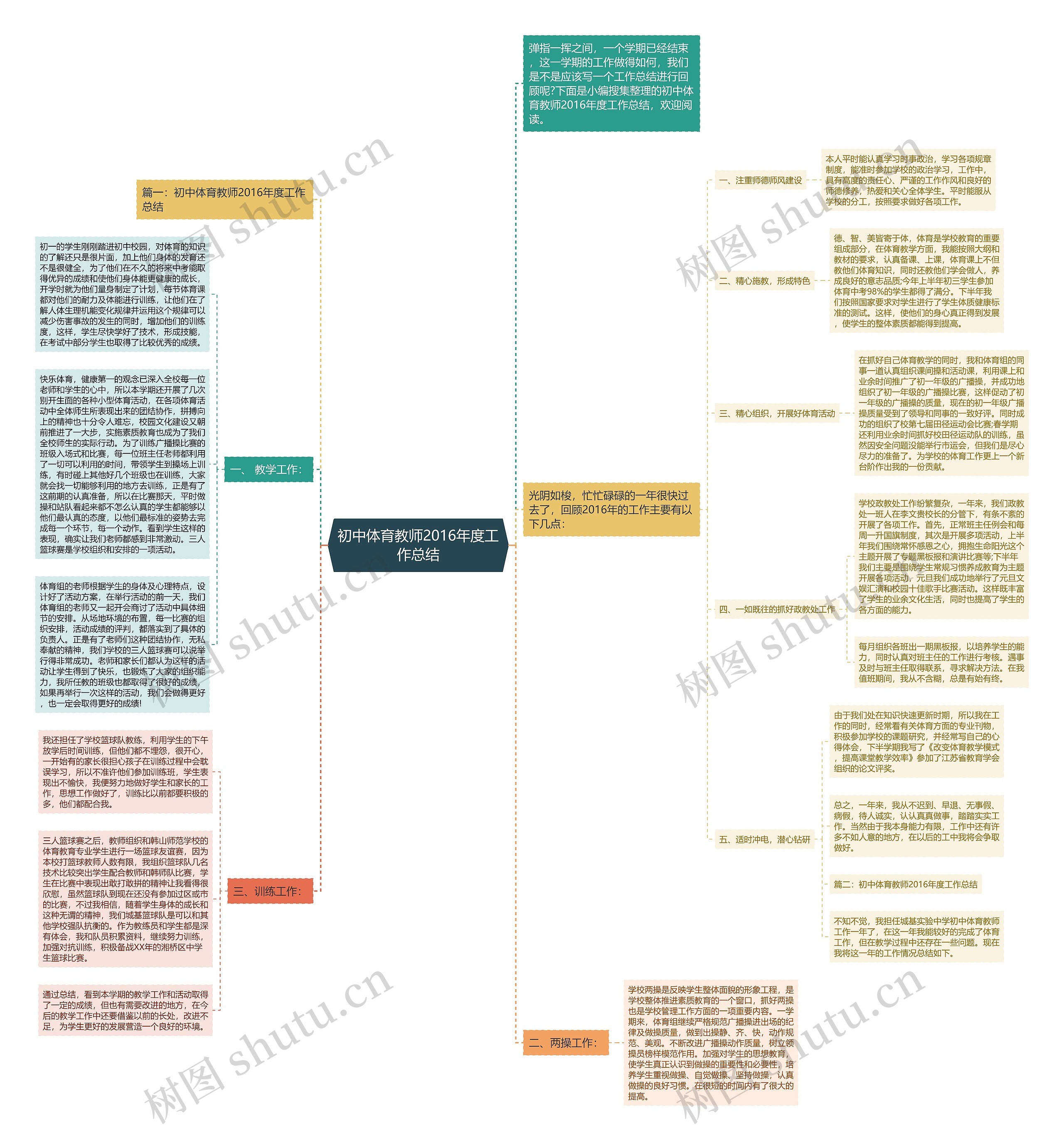 初中体育教师2016年度工作总结思维导图