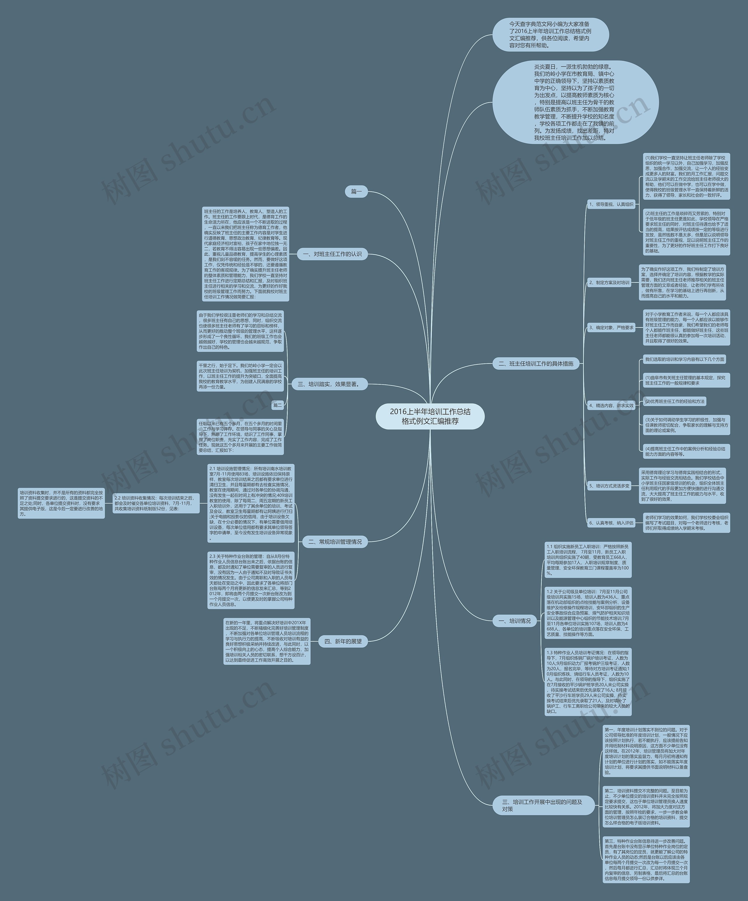 2016上半年培训工作总结格式例文汇编推荐思维导图