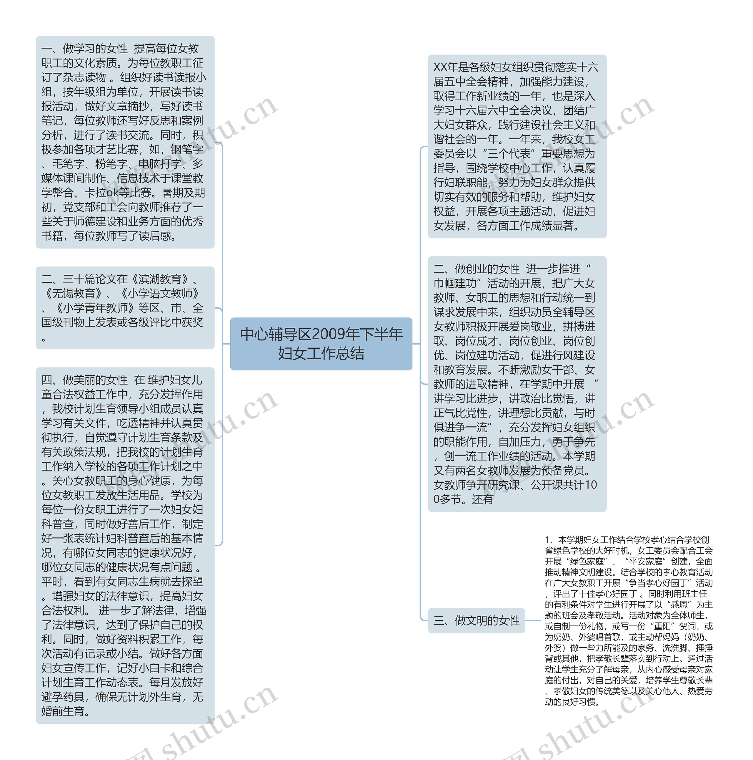 中心辅导区2009年下半年妇女工作总结思维导图