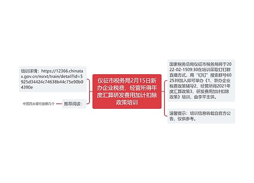 仪征市税务局2月15日新办企业税费、经营所得年度汇算研发费用加计扣除政策培训