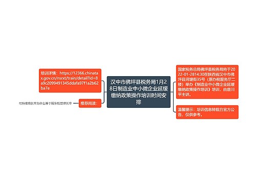 汉中市佛坪县税务局1月28日制造业中小微企业延缓缴纳政策操作培训时间安排