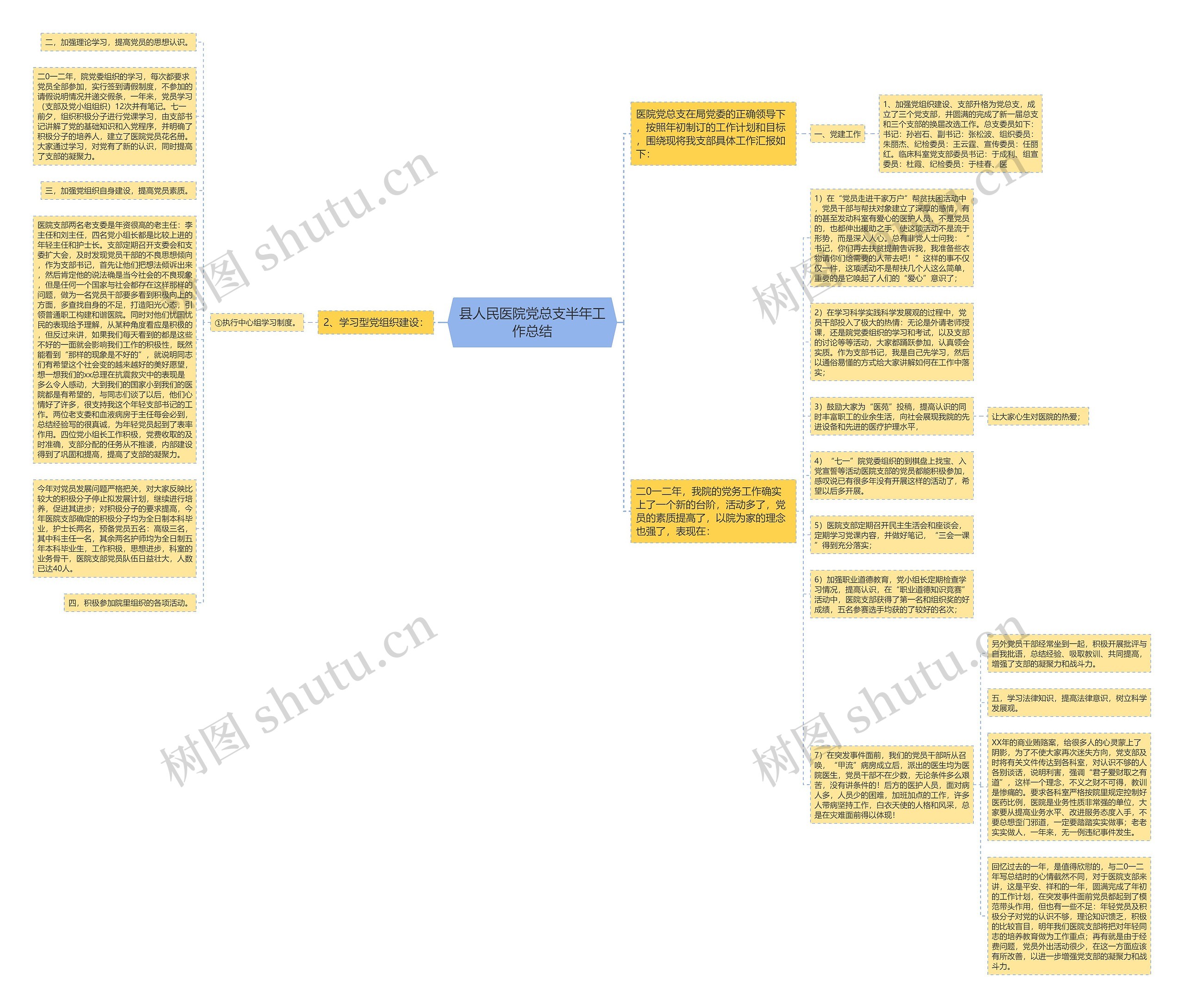县人民医院党总支半年工作总结思维导图