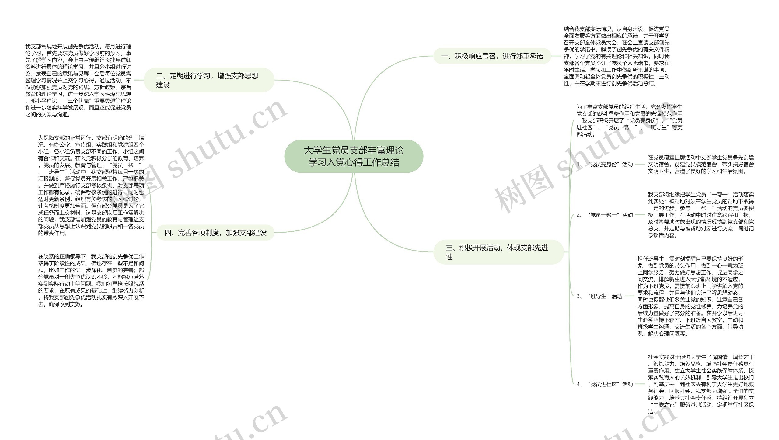 大学生党员支部丰富理论学习入党心得工作总结思维导图