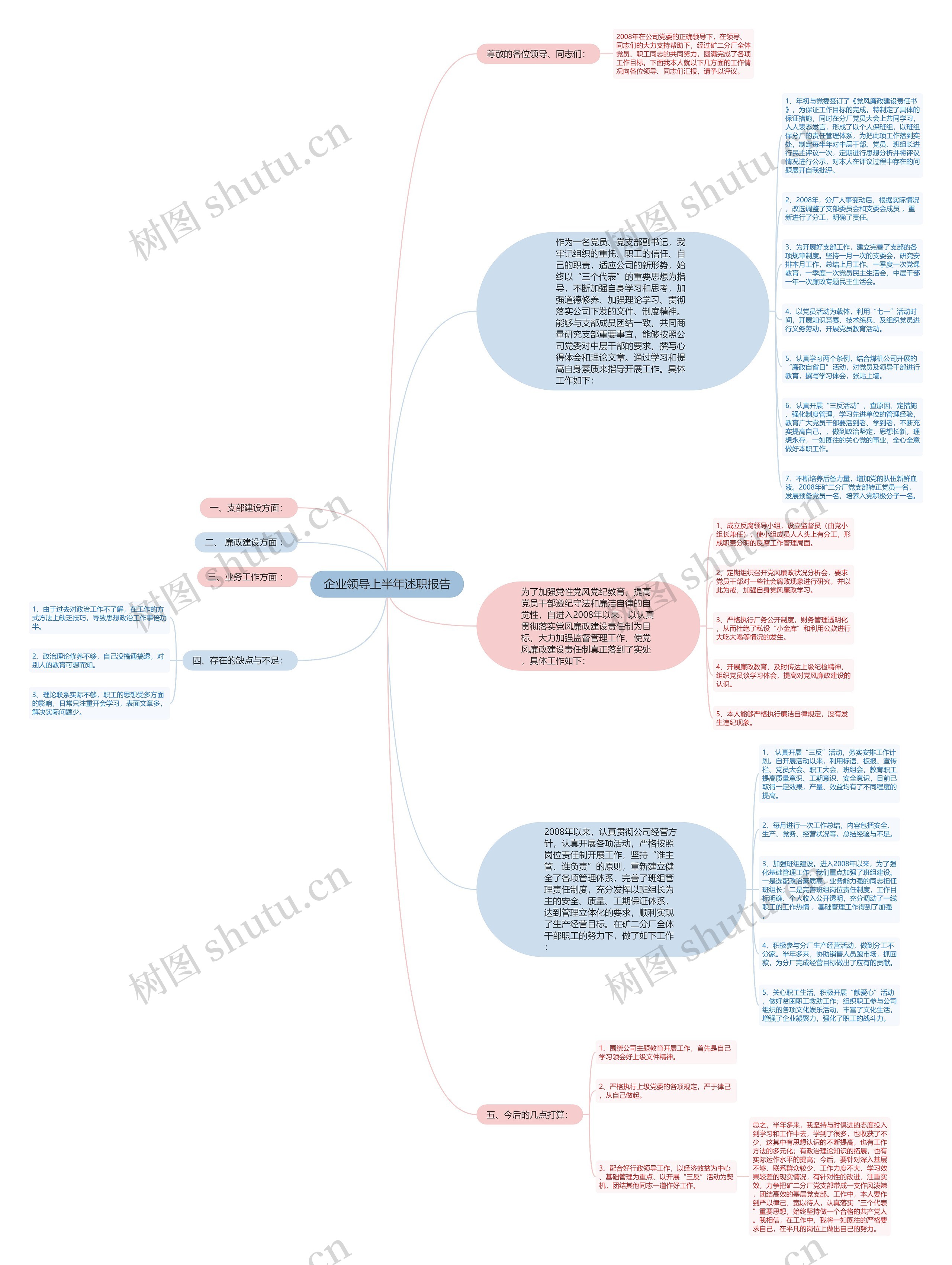 企业领导上半年述职报告思维导图
