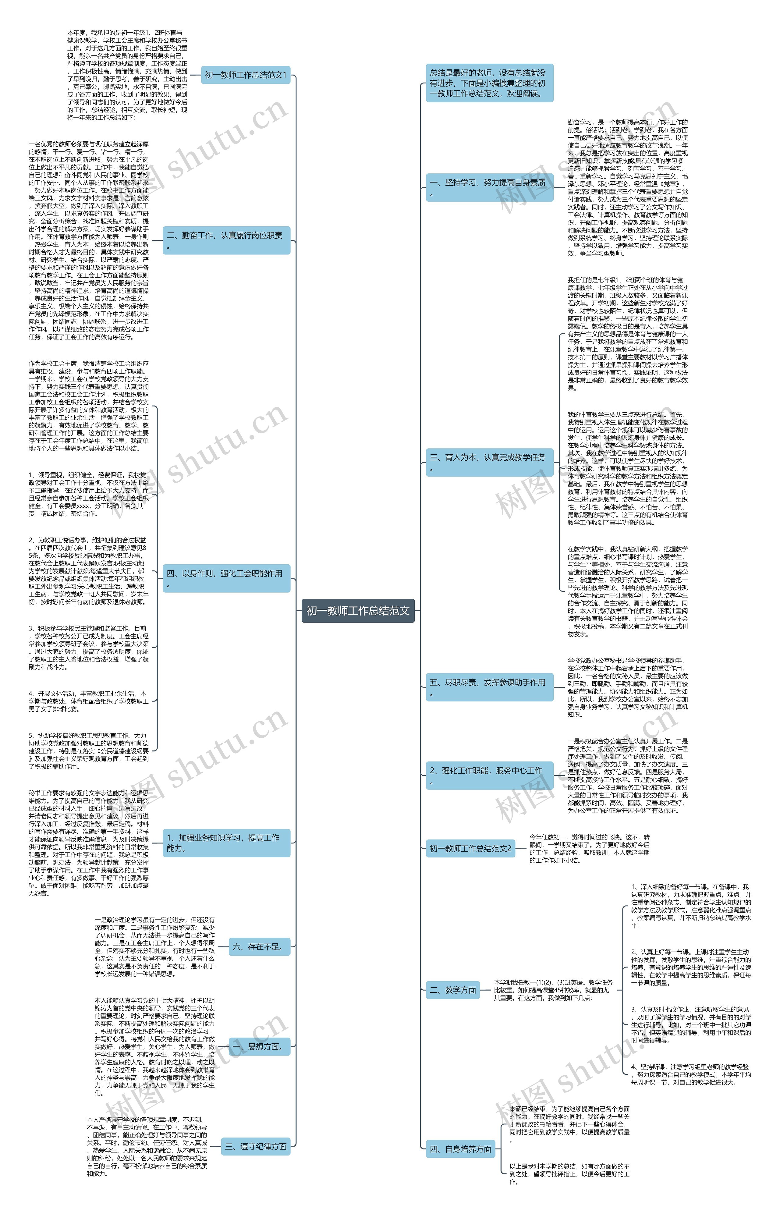 初一教师工作总结范文思维导图