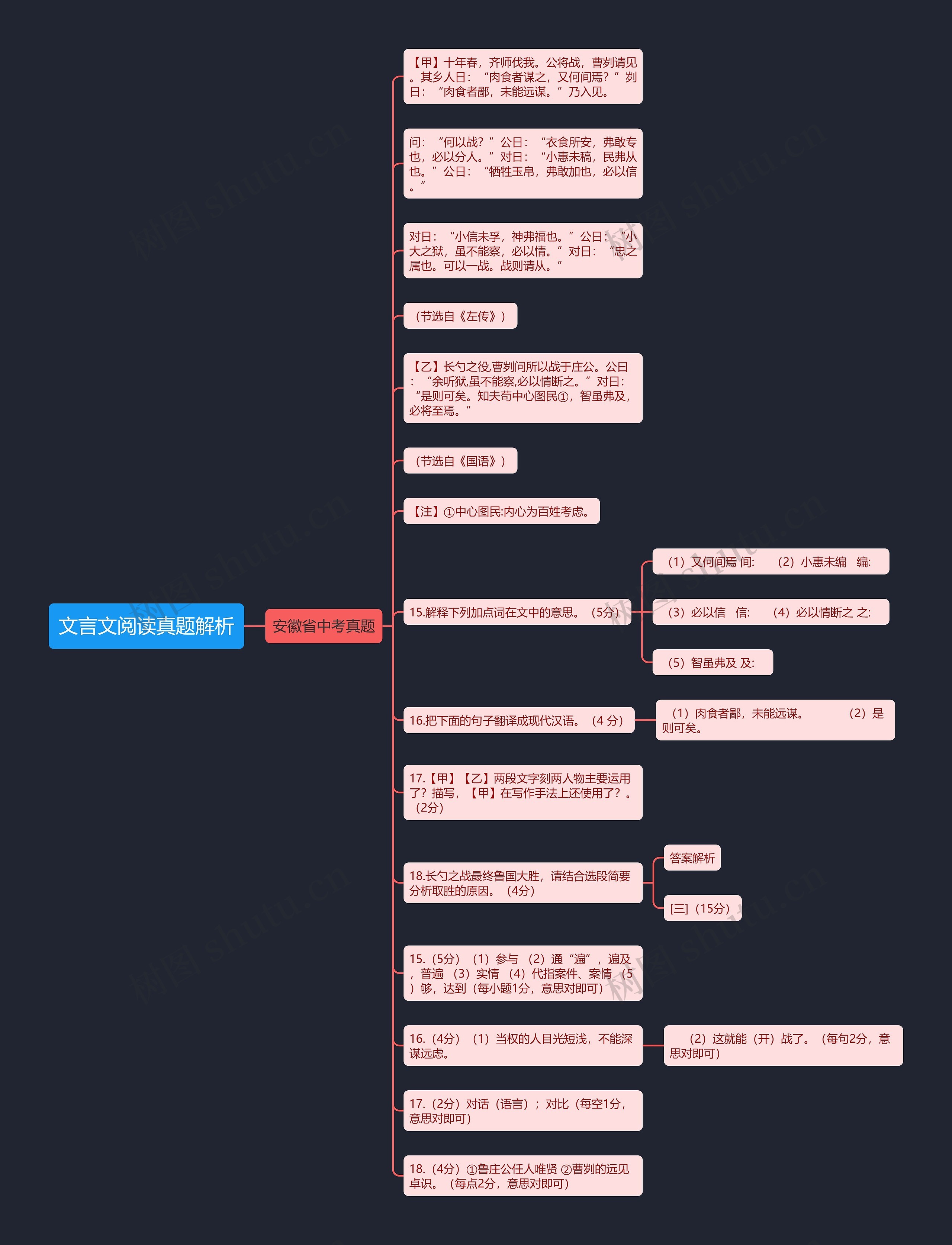 文言文阅读真题解析思维导图