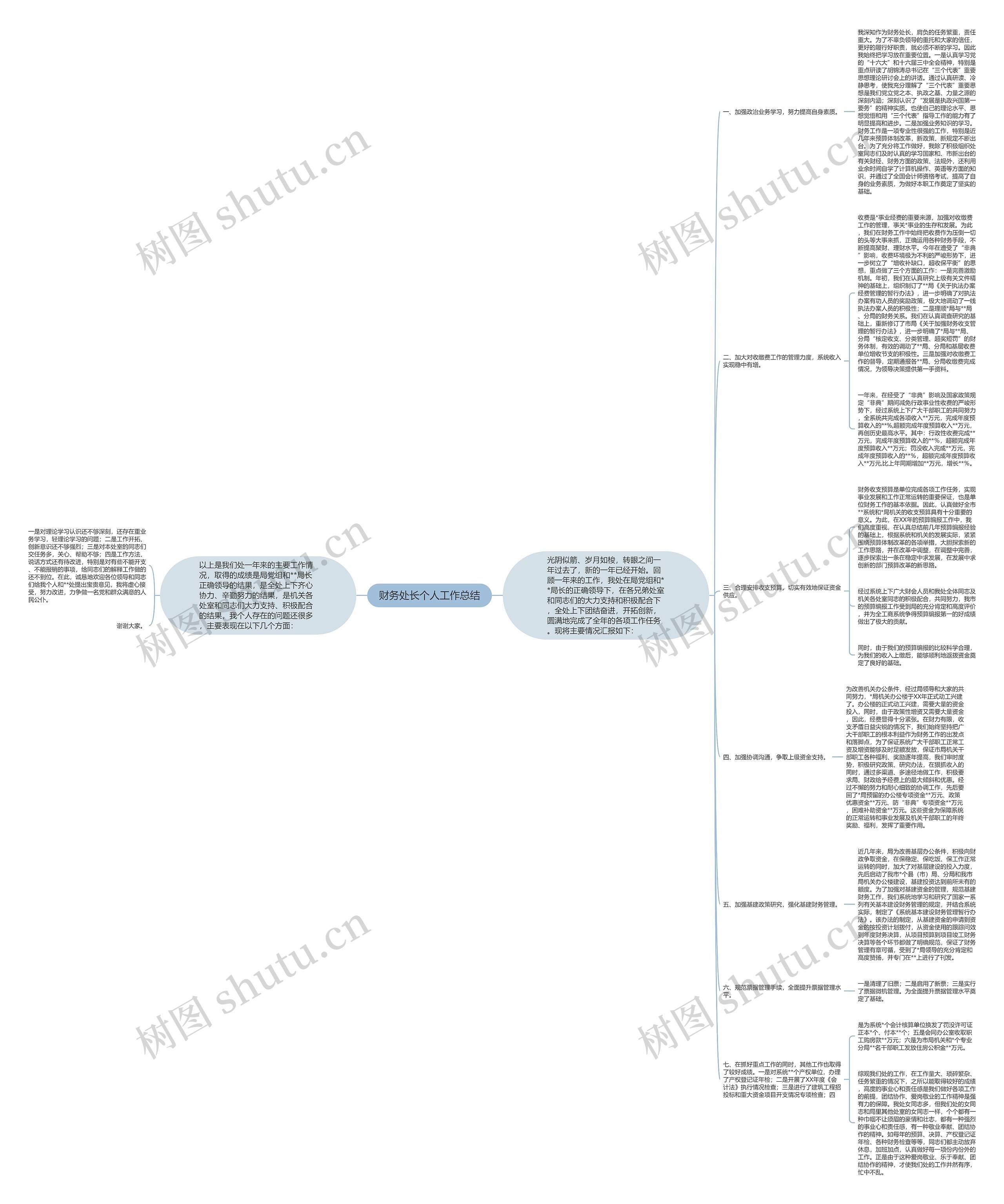 财务处长个人工作总结思维导图