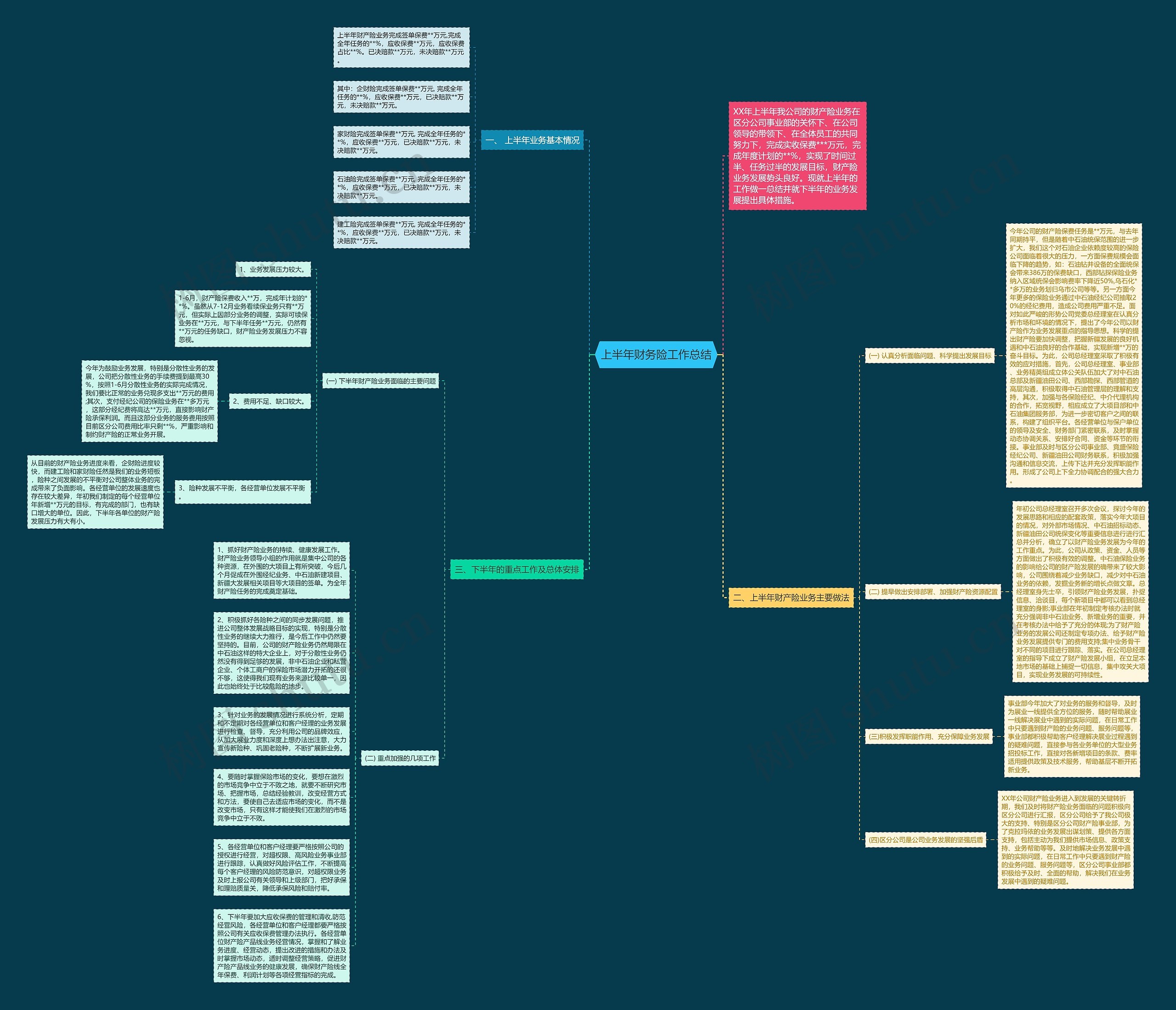上半年财务险工作总结思维导图