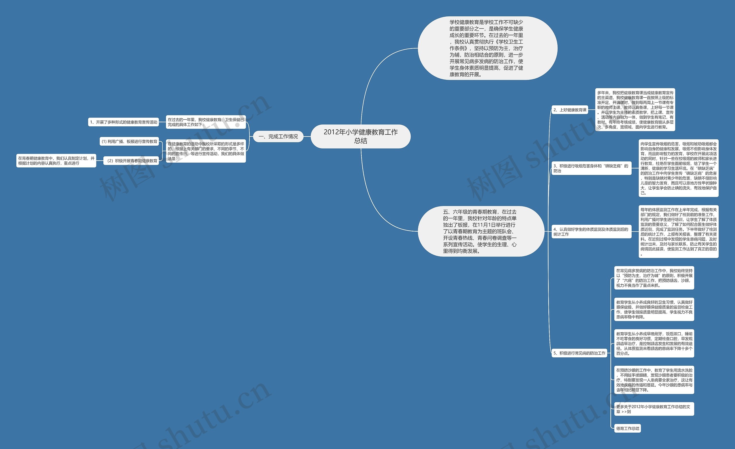 2012年小学健康教育工作总结思维导图