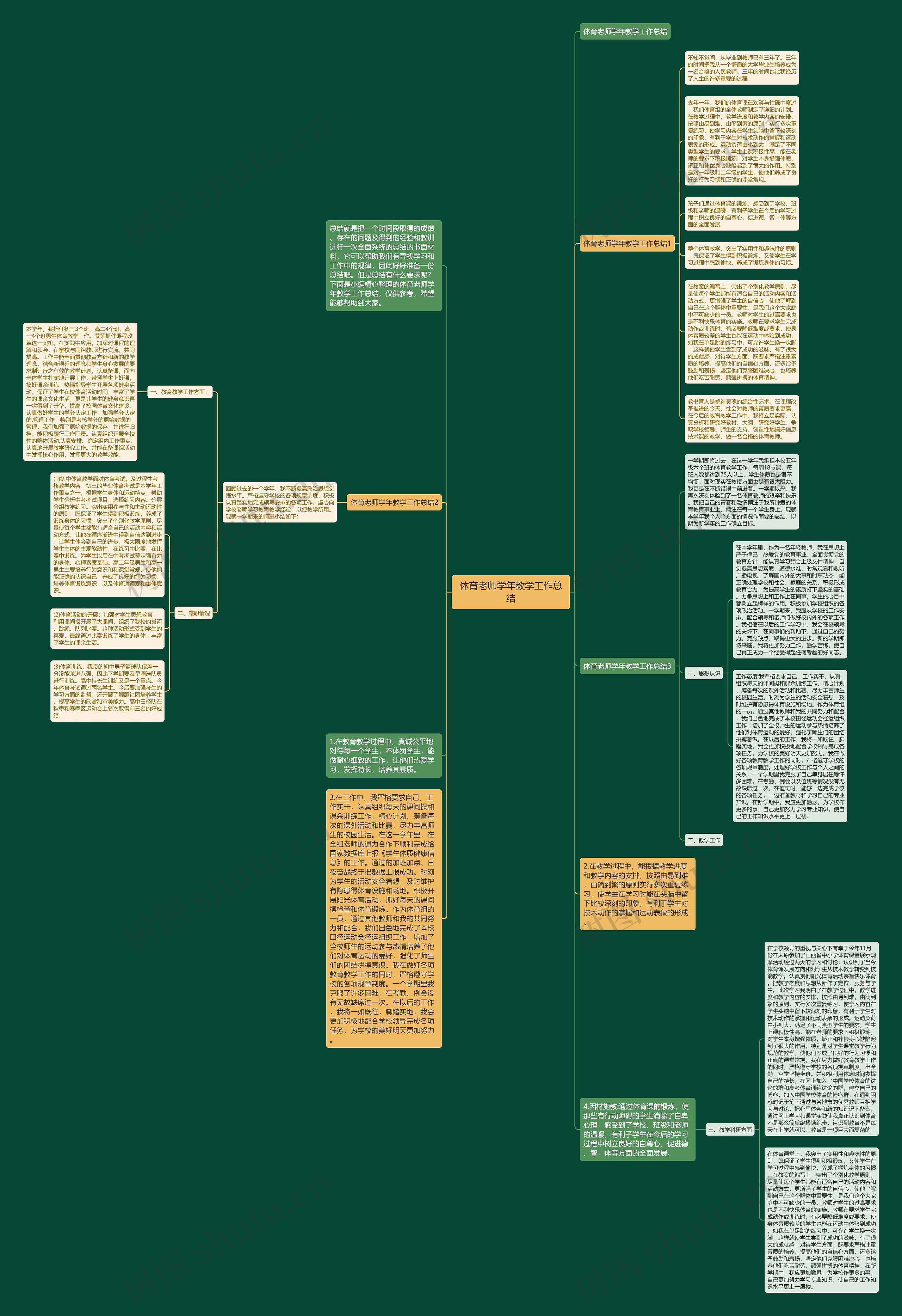 体育老师学年教学工作总结思维导图