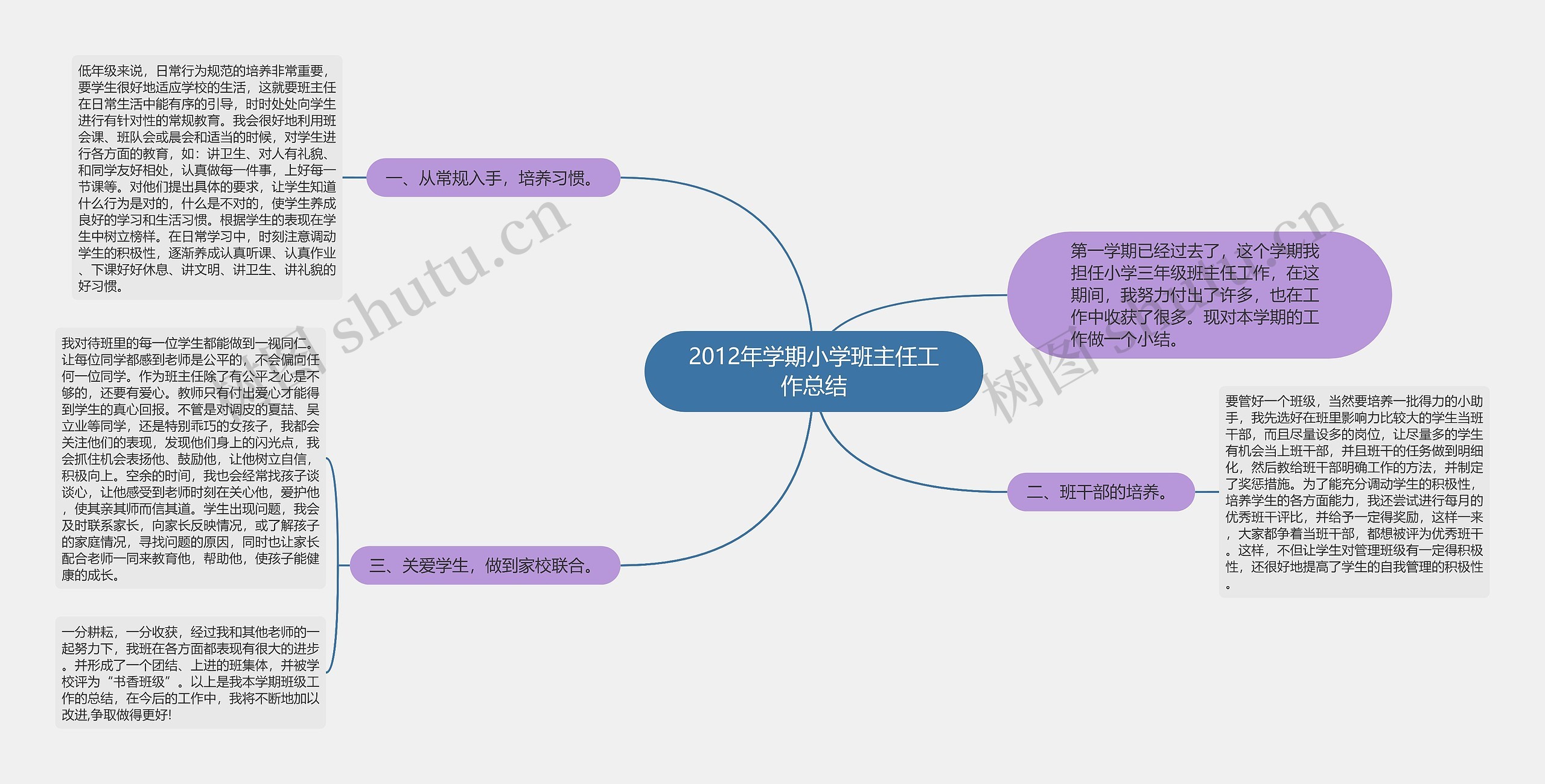 2012年学期小学班主任工作总结思维导图