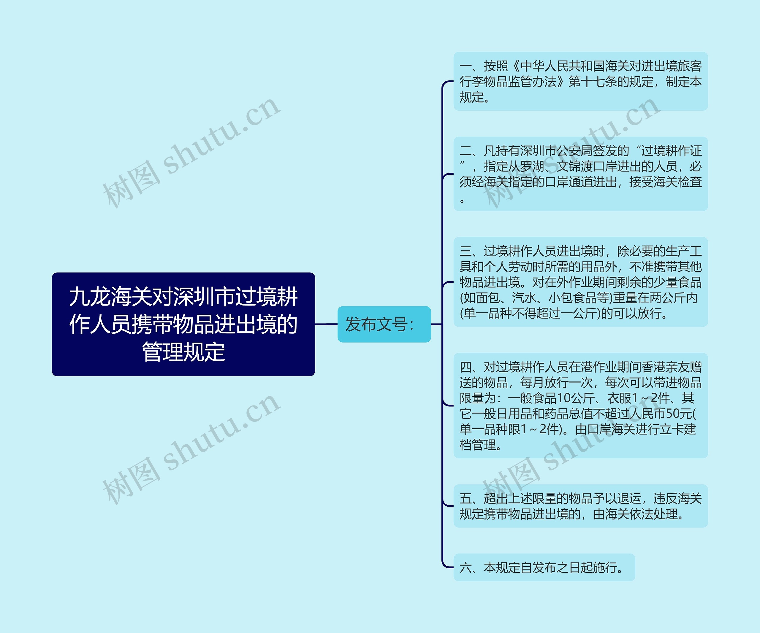 九龙海关对深圳市过境耕作人员携带物品进出境的管理规定思维导图