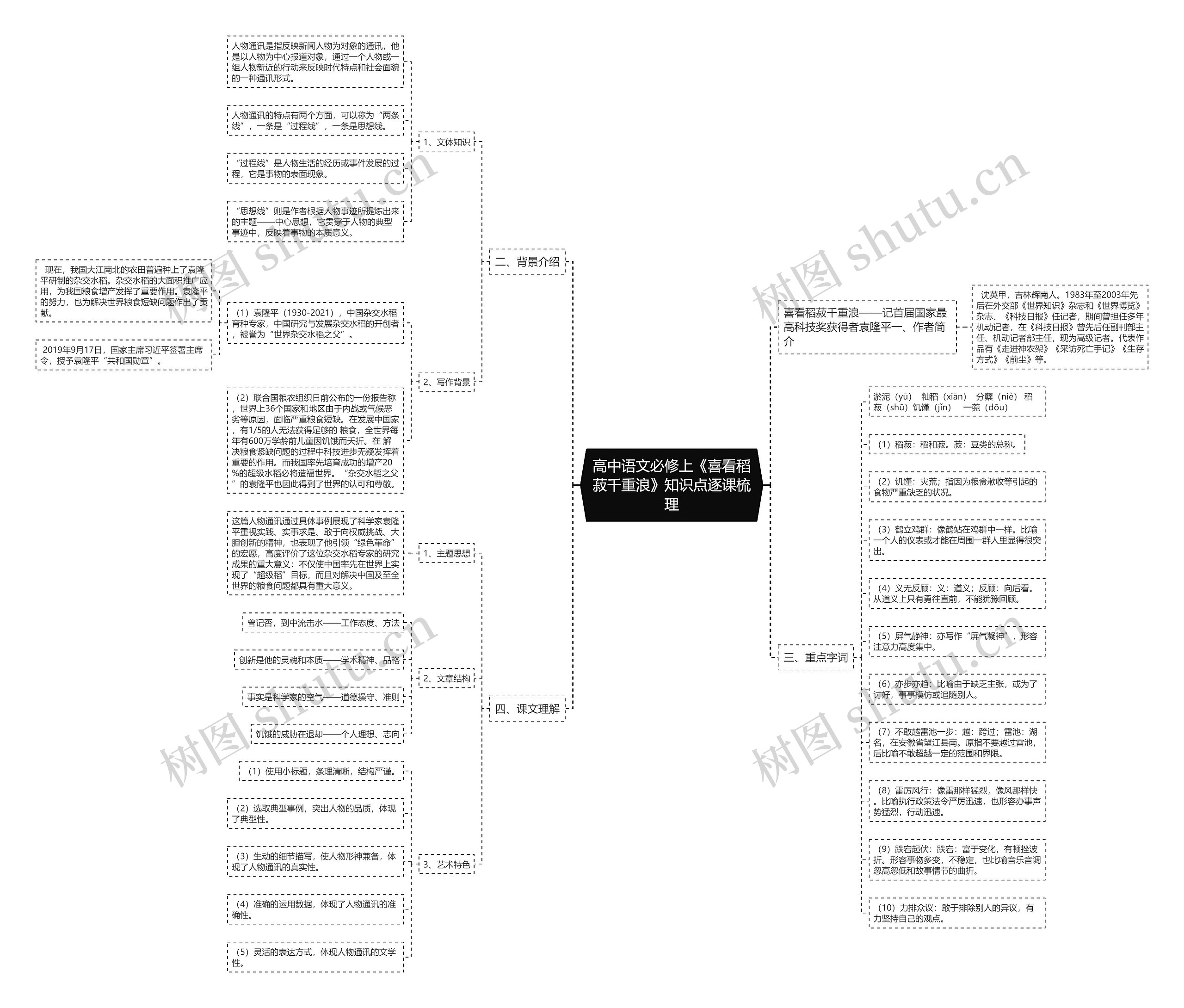 高中语文必修上《喜看稻菽千重浪》知识点逐课梳理思维导图