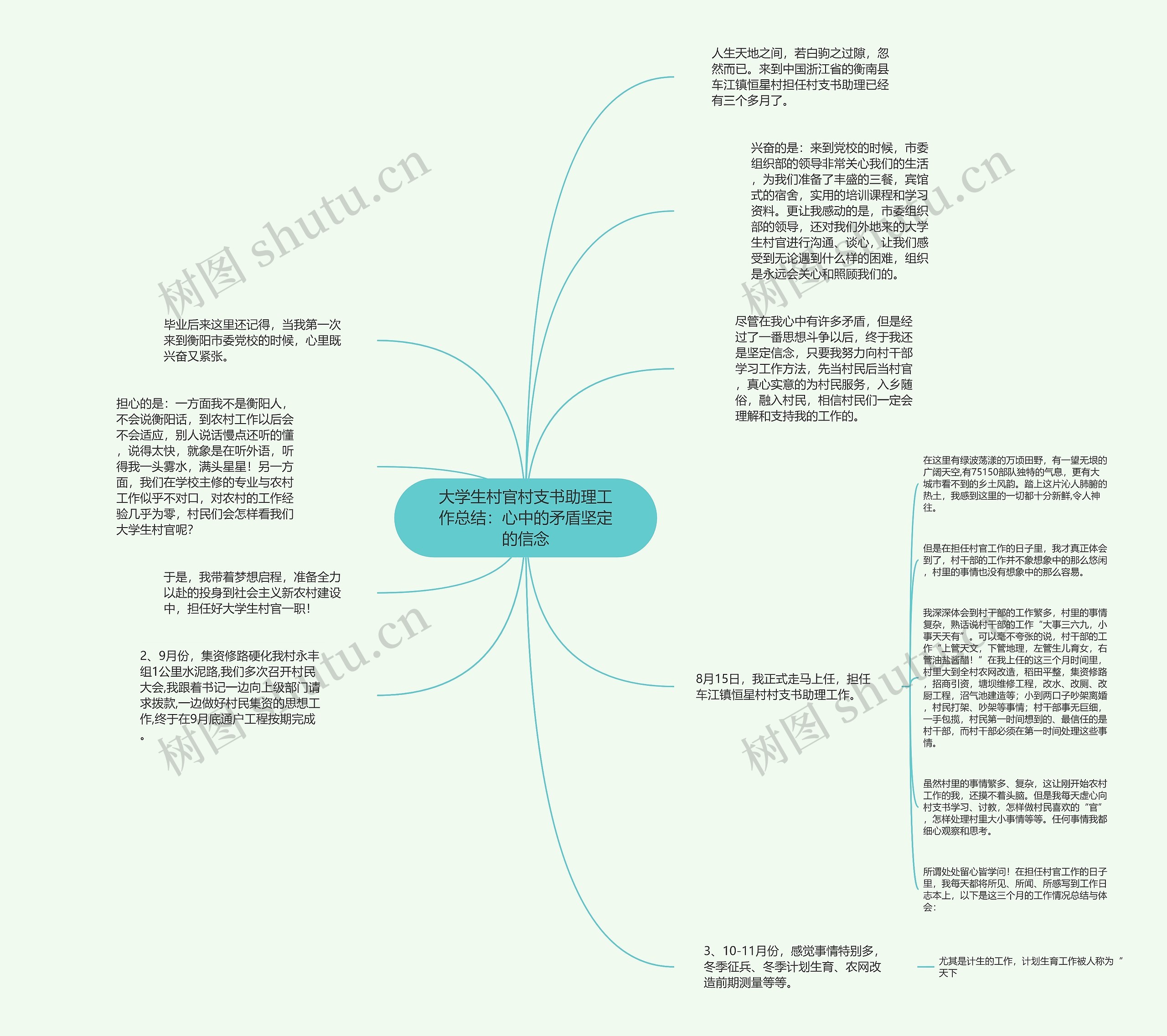 大学生村官村支书助理工作总结：心中的矛盾坚定的信念思维导图