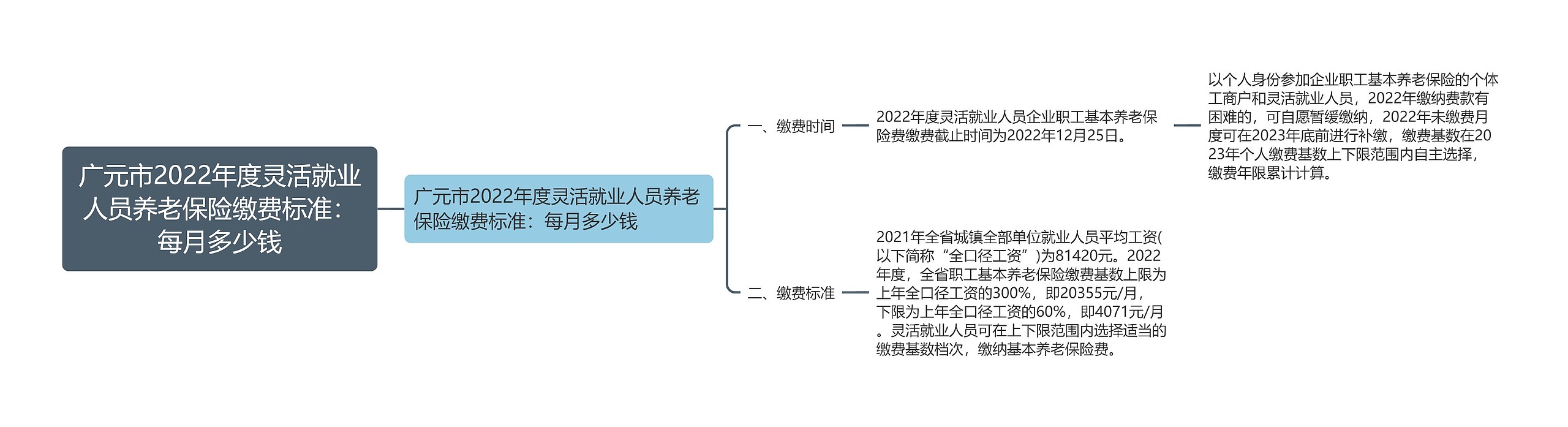 广元市2022年度灵活就业人员养老保险缴费标准：每月多少钱思维导图