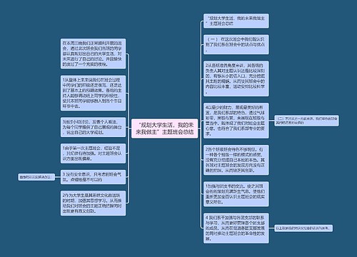 “规划大学生活，我的未来我做主”主题班会总结