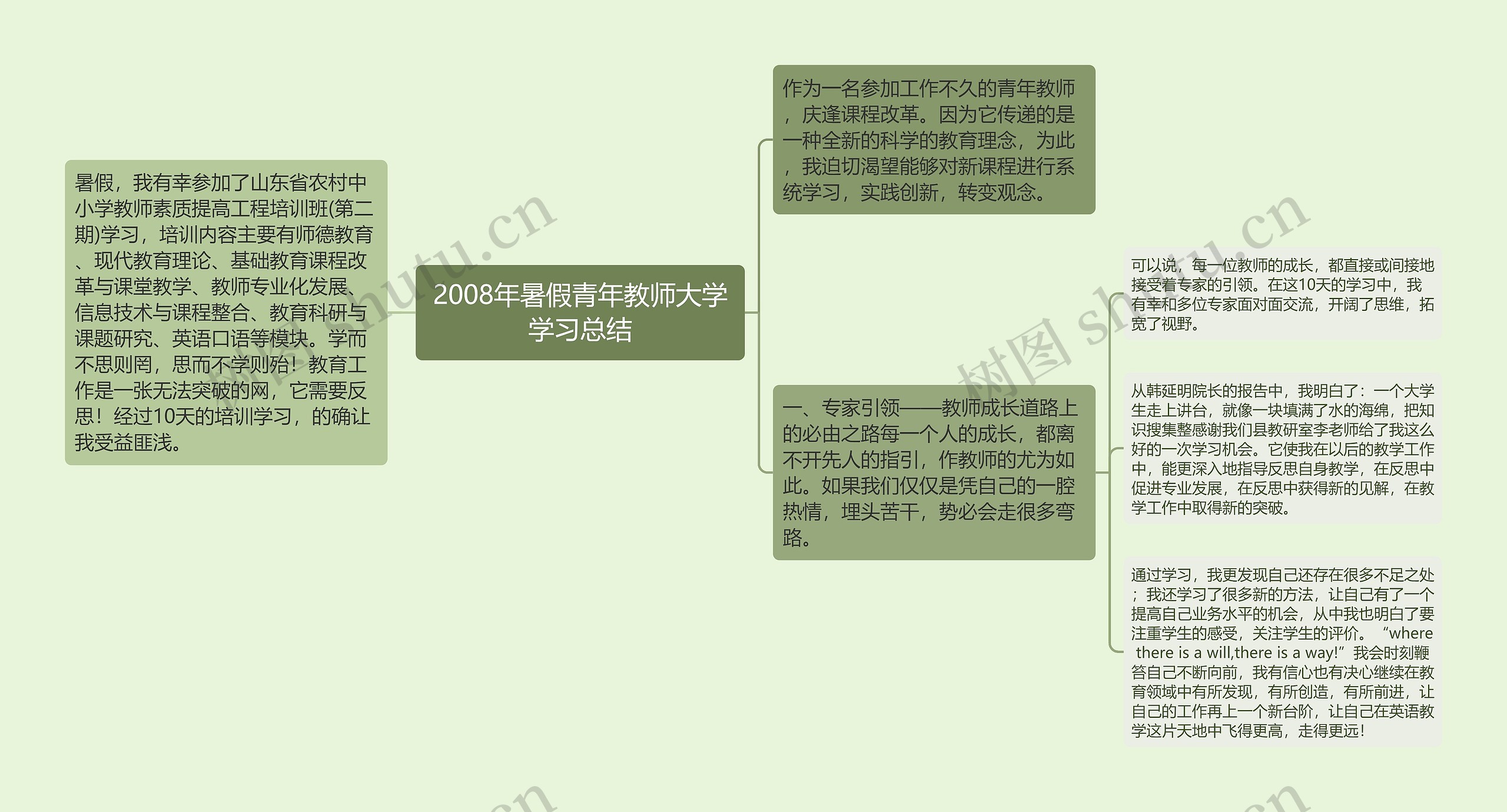 2008年暑假青年教师大学学习总结思维导图