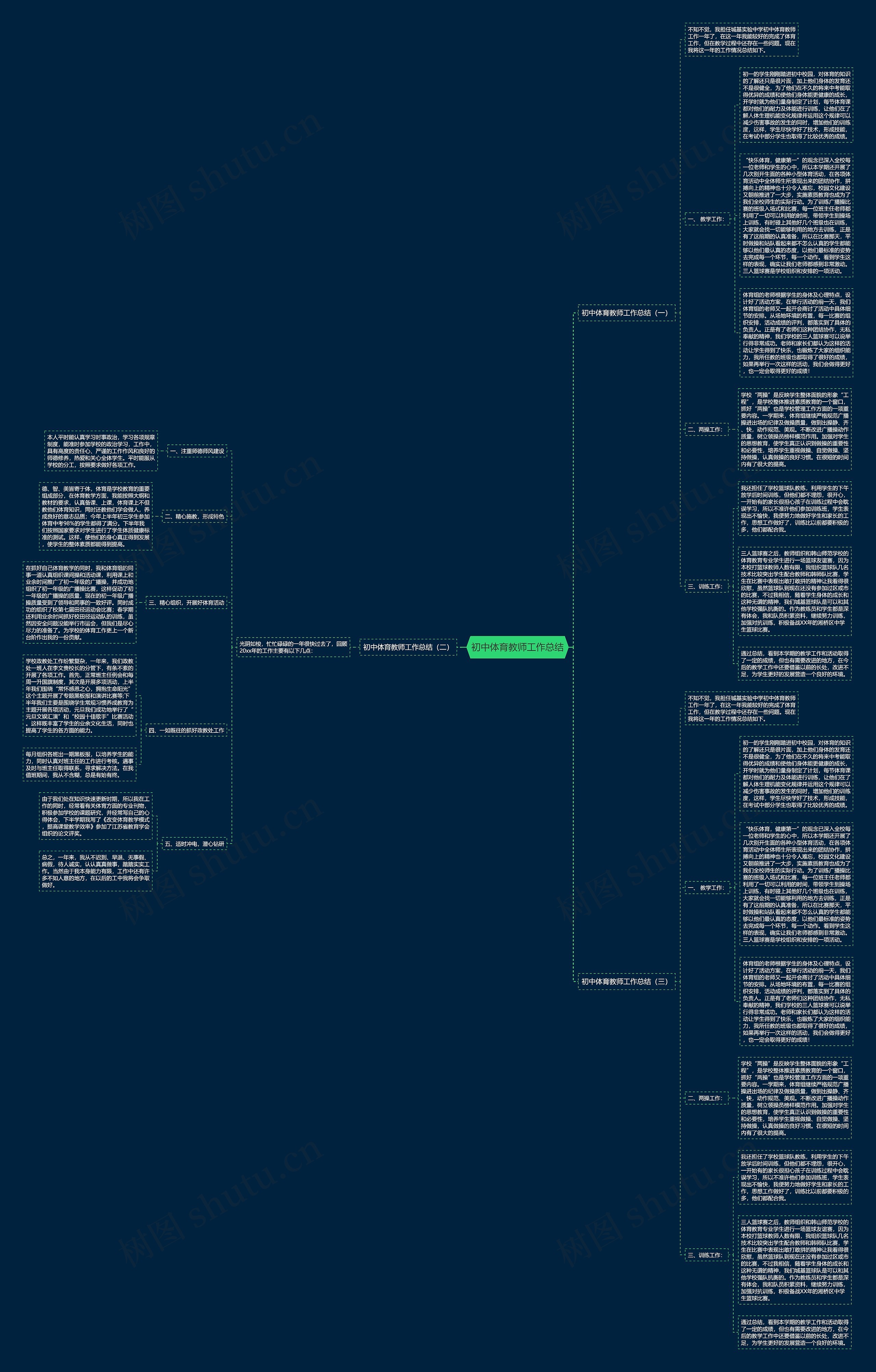 初中体育教师工作总结思维导图