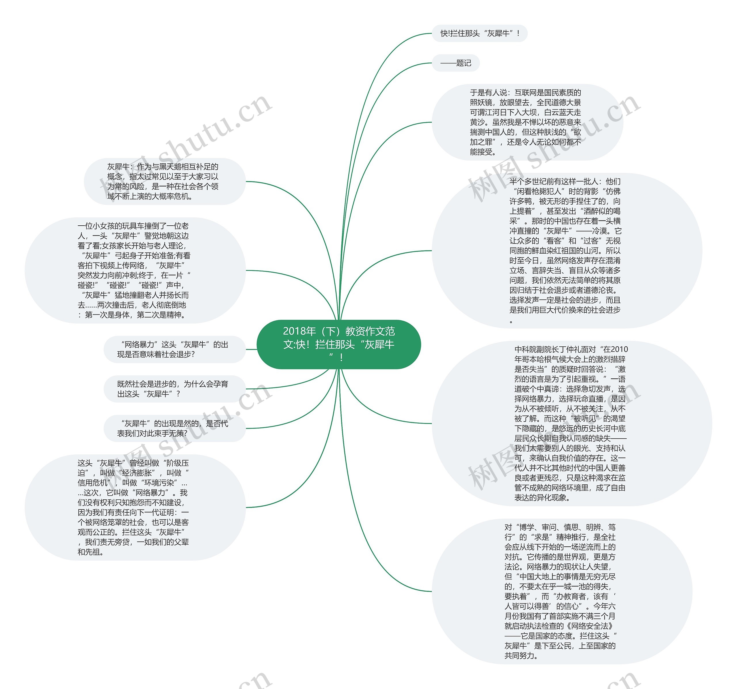 2018年（下）教资作文范文:快！拦住那头“灰犀牛”！思维导图