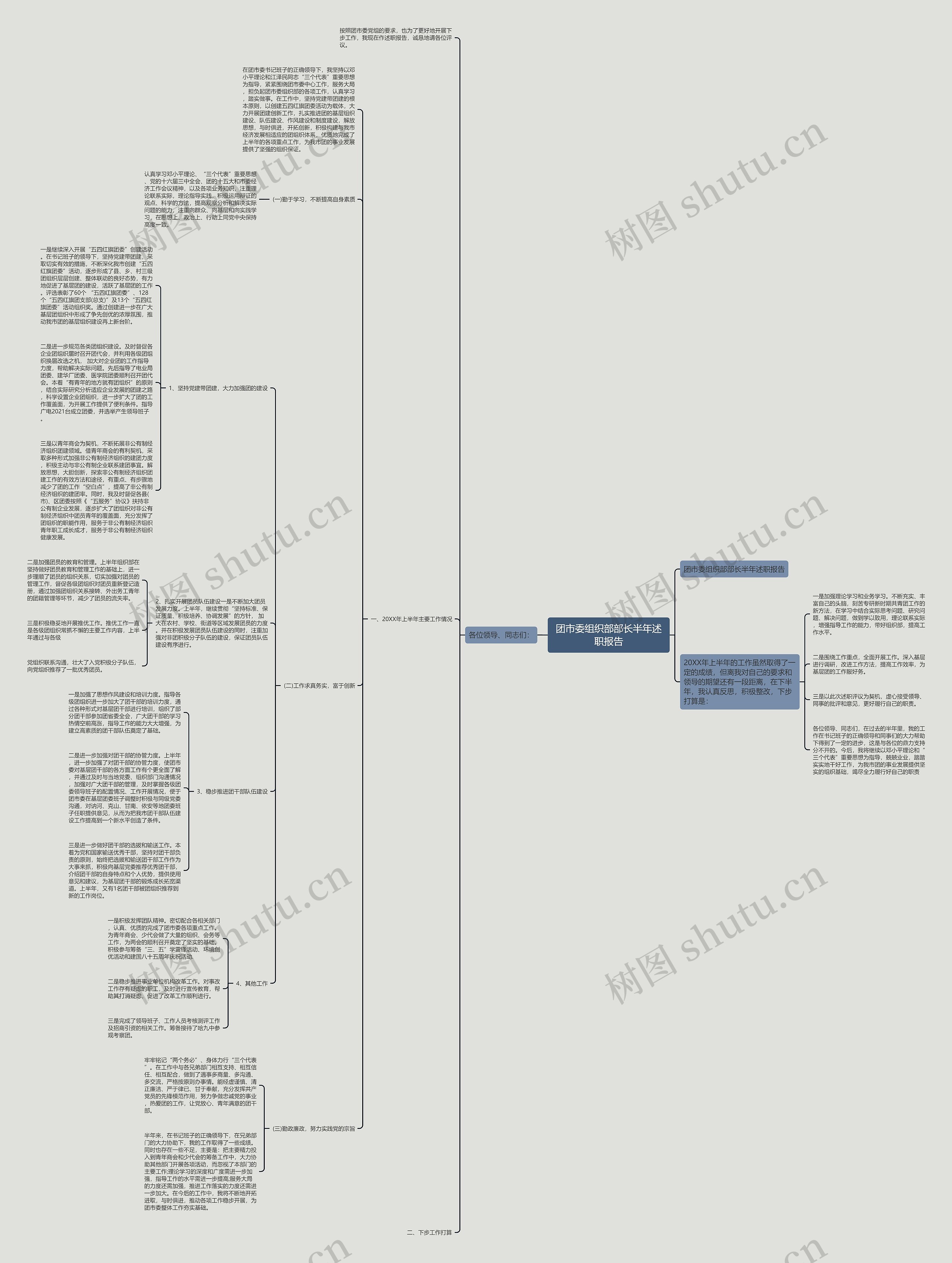 团市委组织部部长半年述职报告思维导图