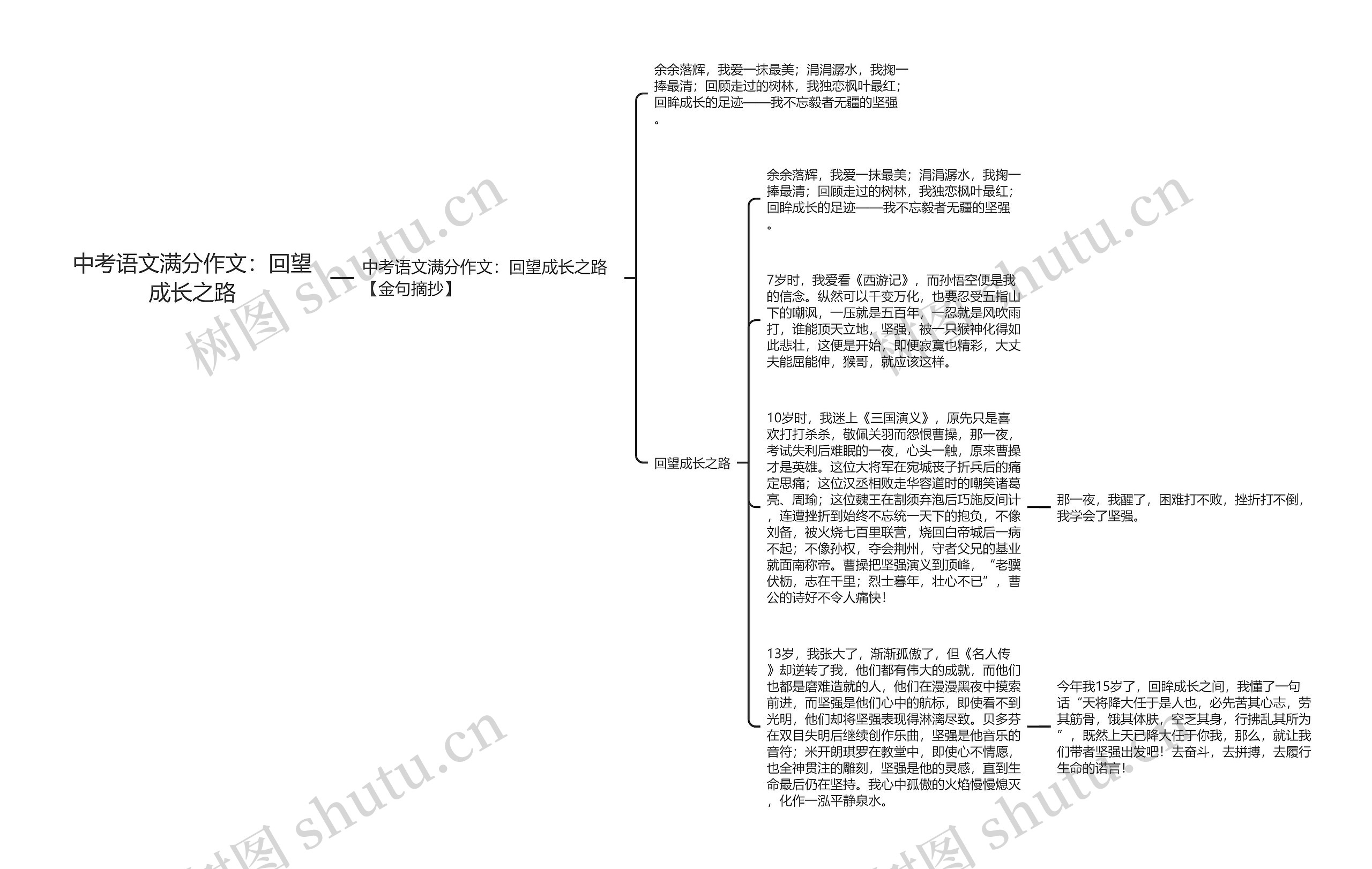 中考语文满分作文：回望成长之路思维导图