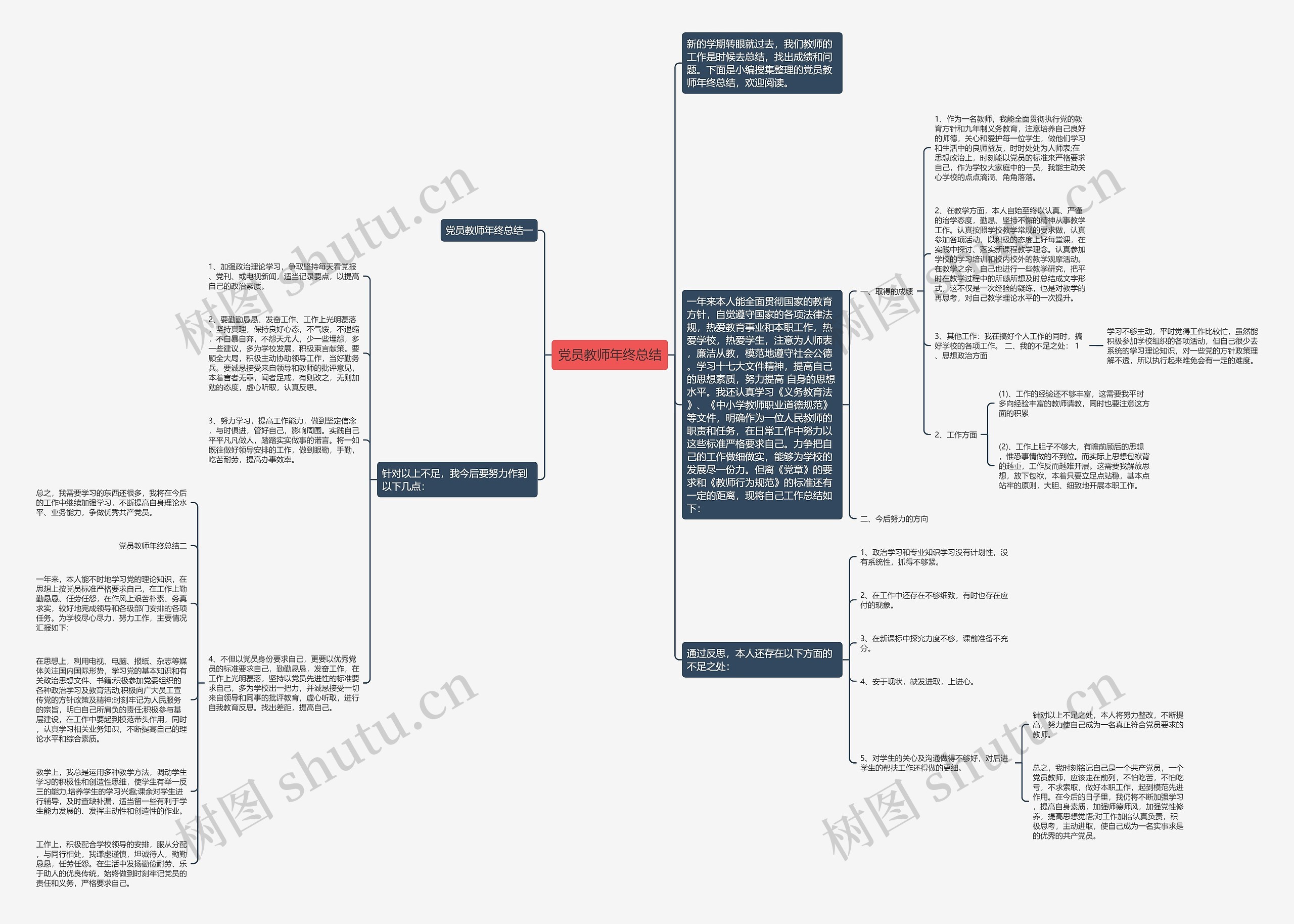 党员教师年终总结思维导图