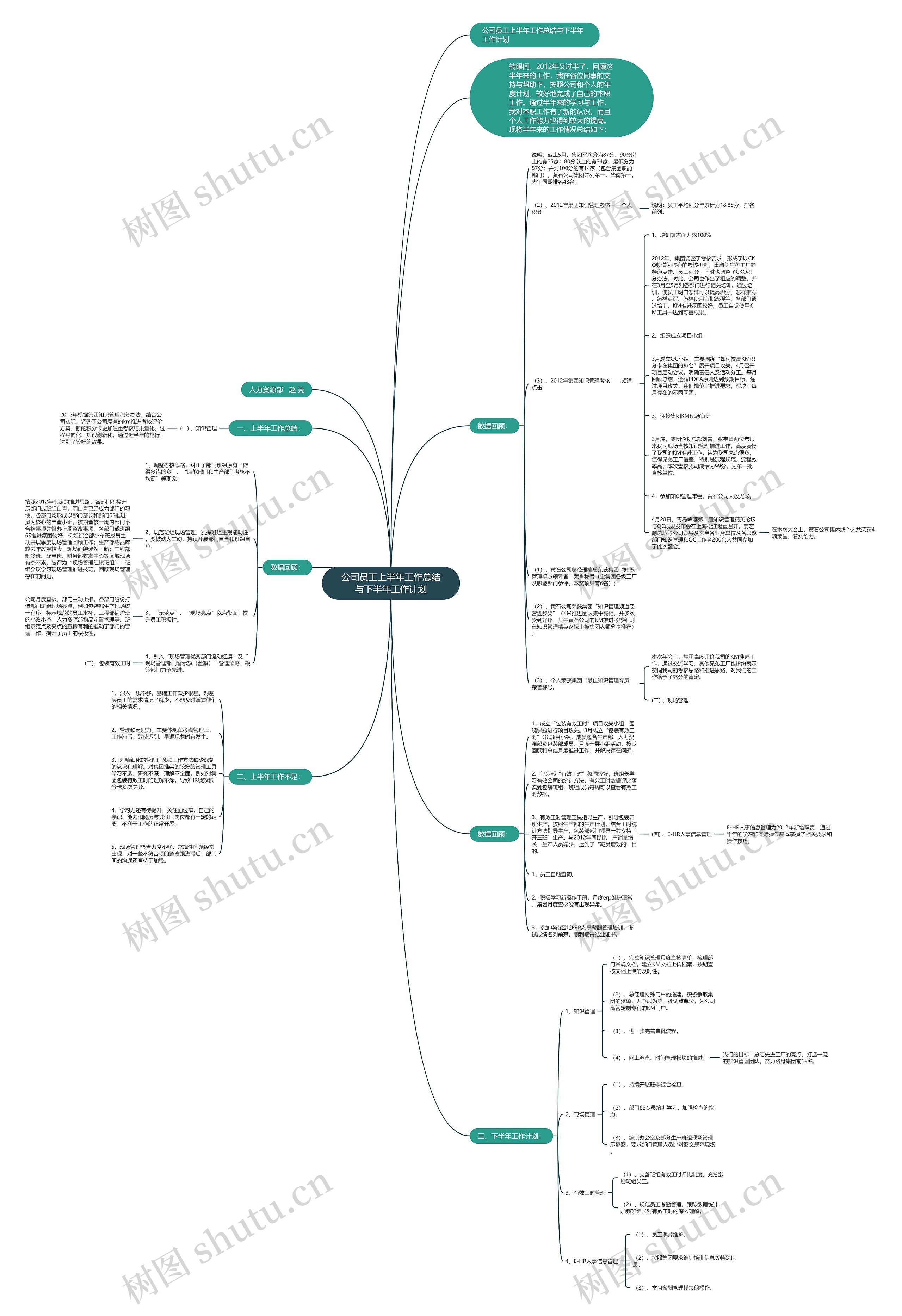公司员工上半年工作总结与下半年工作计划思维导图
