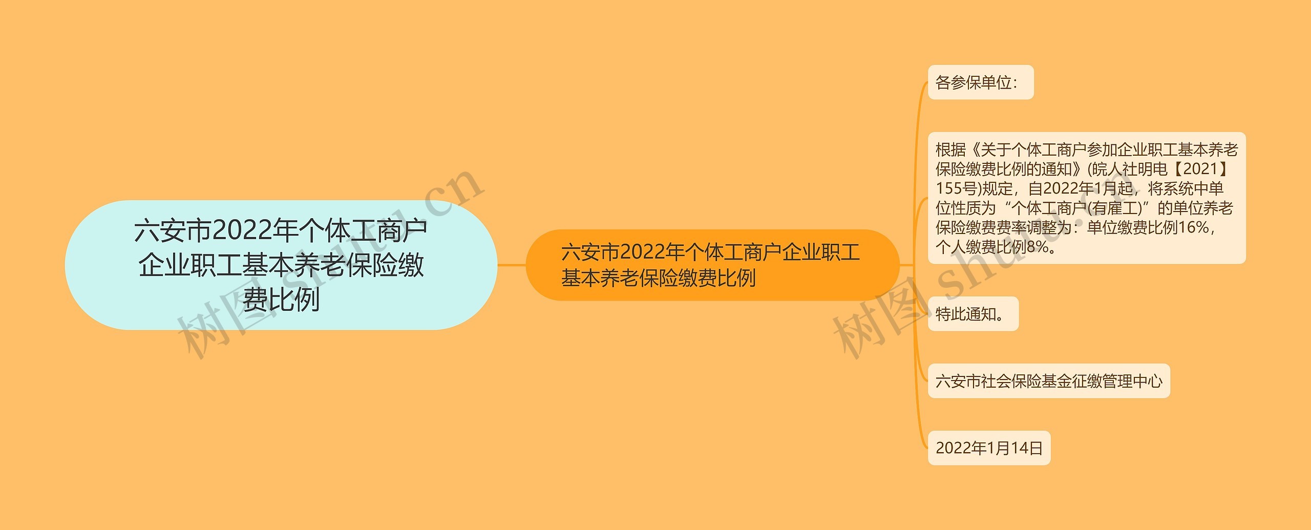 六安市2022年个体工商户企业职工基本养老保险缴费比例思维导图