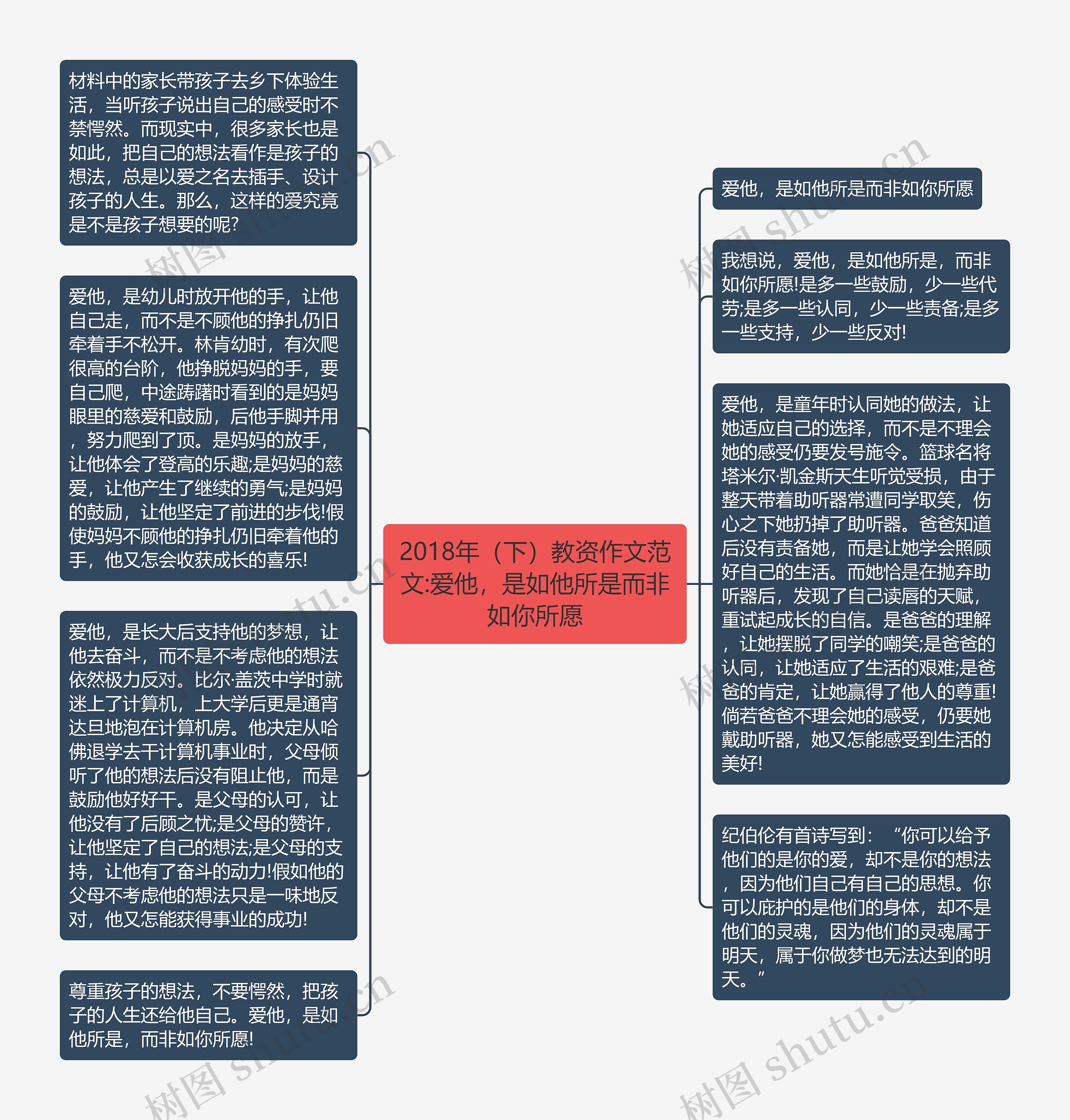 2018年（下）教资作文范文:爱他，是如他所是而非如你所愿思维导图