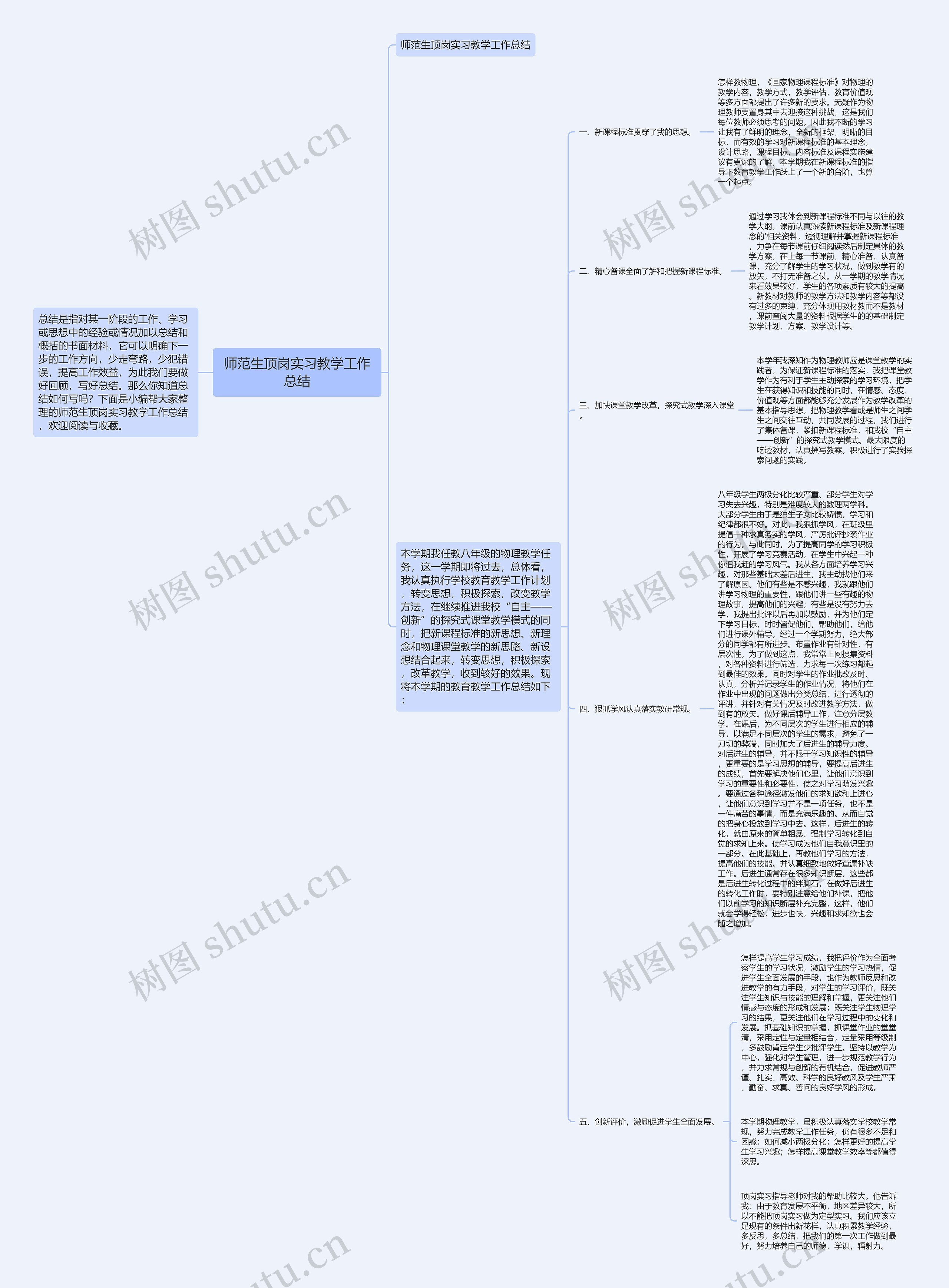 师范生顶岗实习教学工作总结思维导图