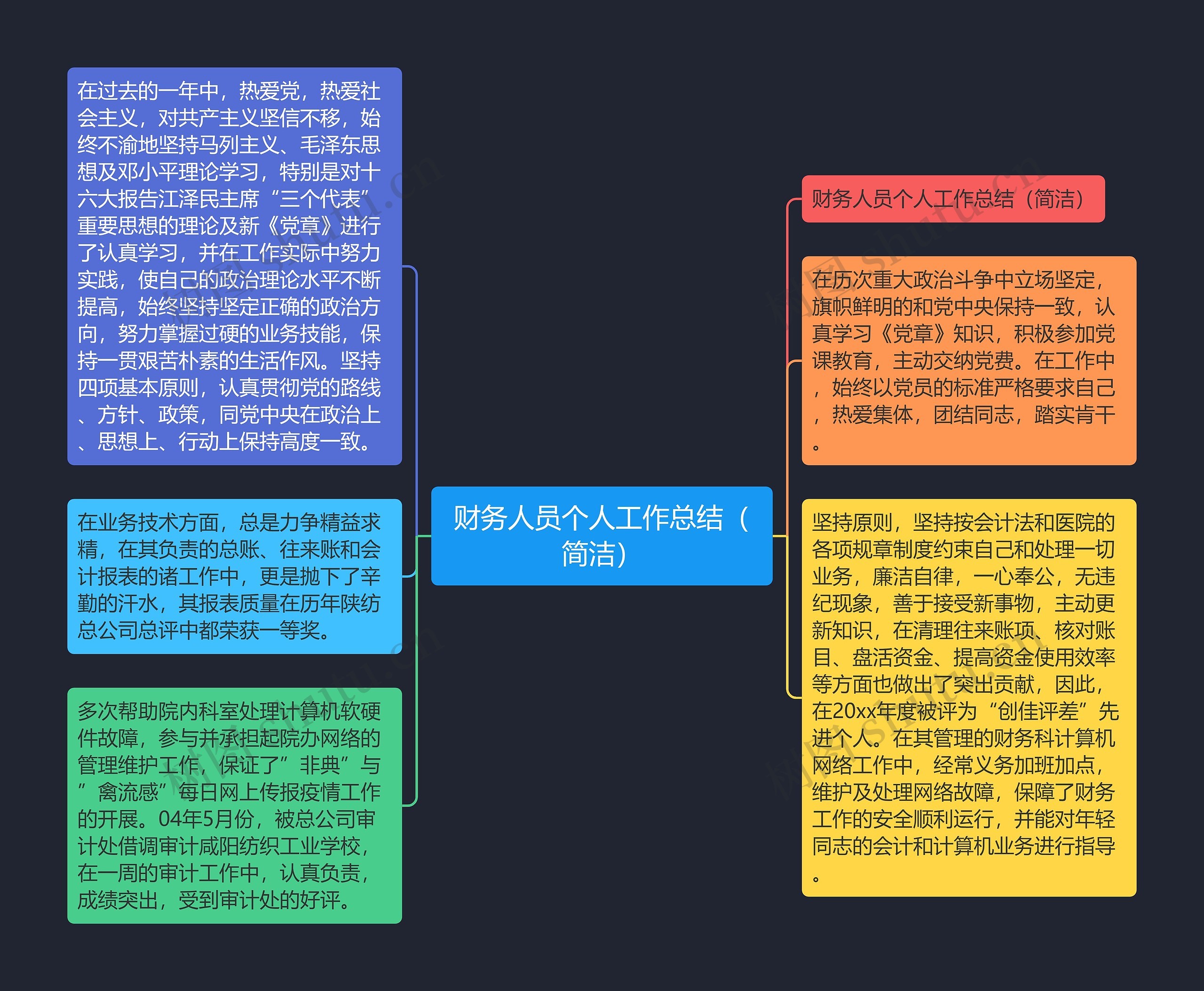 财务人员个人工作总结（简洁）思维导图